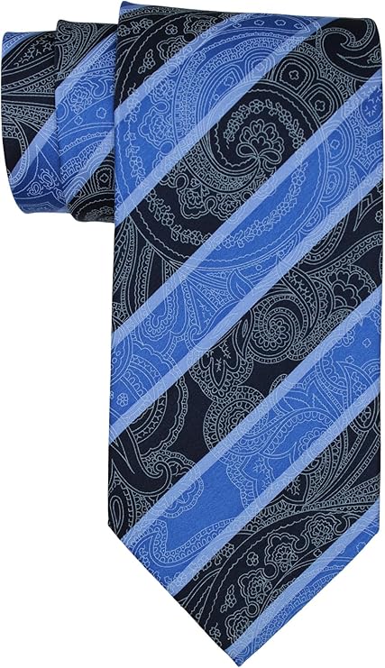 Dolcepunta Satin Blue Black Paisley Striped Tie