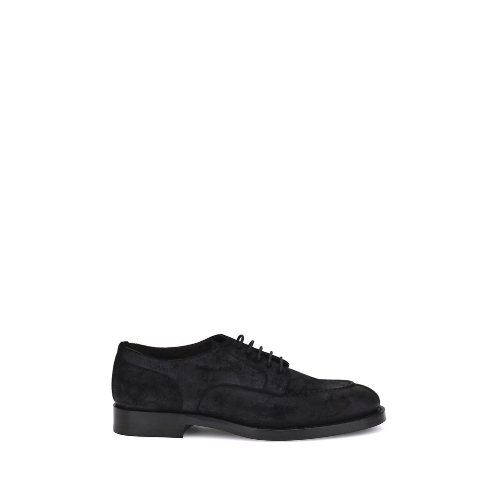 Brunello Cucinelli Black Calf Leather Bos Taurus Oxfords And Derbies