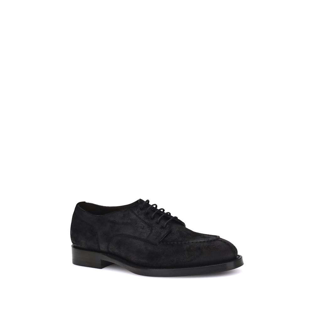 Brunello Cucinelli Black Calf Leather Bos Taurus Oxfords And Derbies