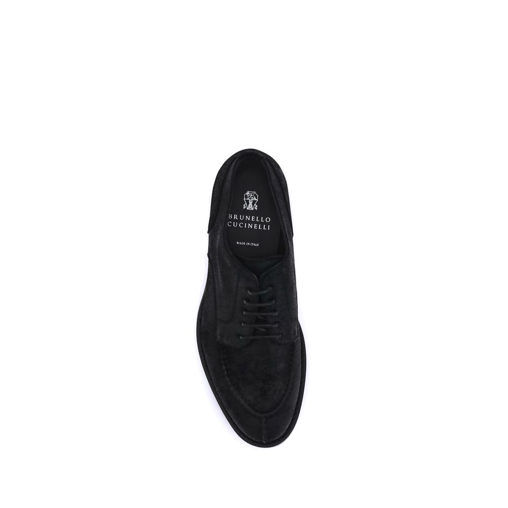 Brunello Cucinelli Black Calf Leather Bos Taurus Oxfords And Derbies