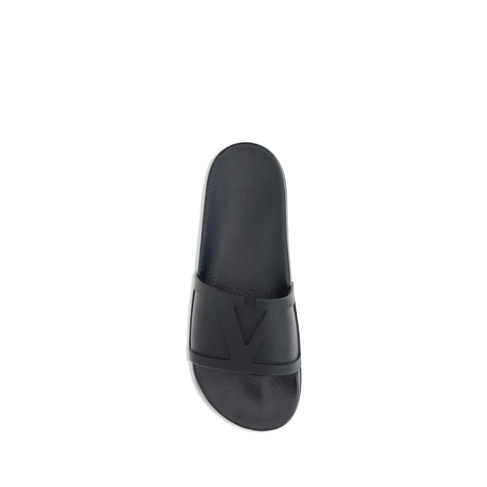 Valentino Garavani Black Rubber Flat Sandals