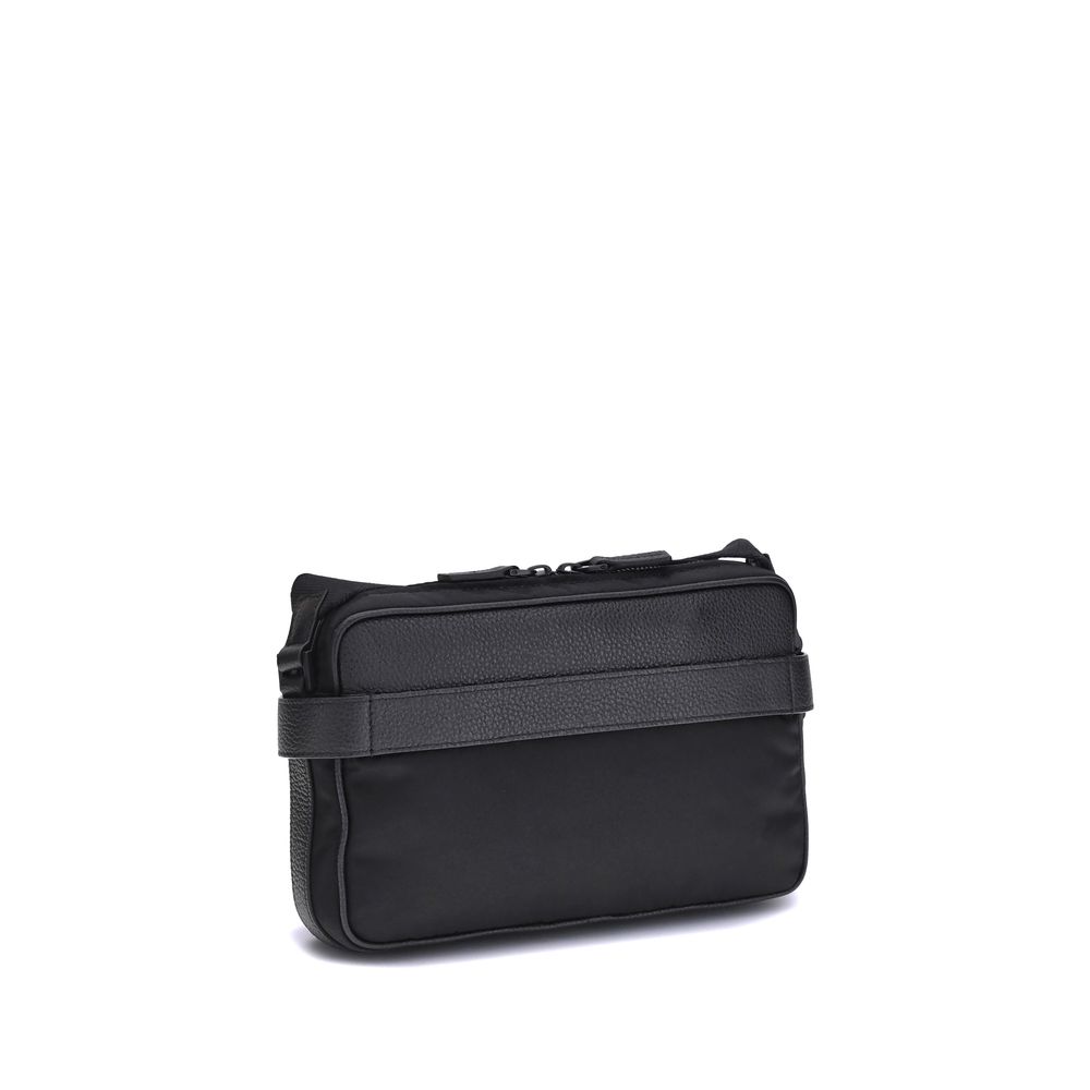 Ferragamo Black Calf Leather Bos Taurus Shoulder Bag