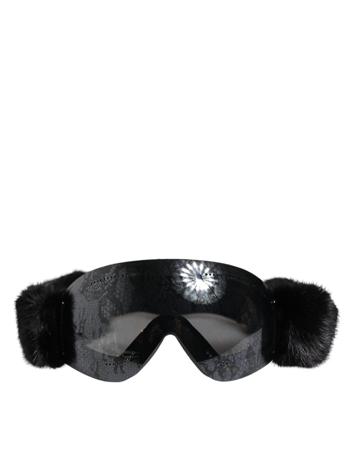 Dolce & Gabbana Black Bi0759 Lace Mirrored Ski Goggles Mask Sunglasses