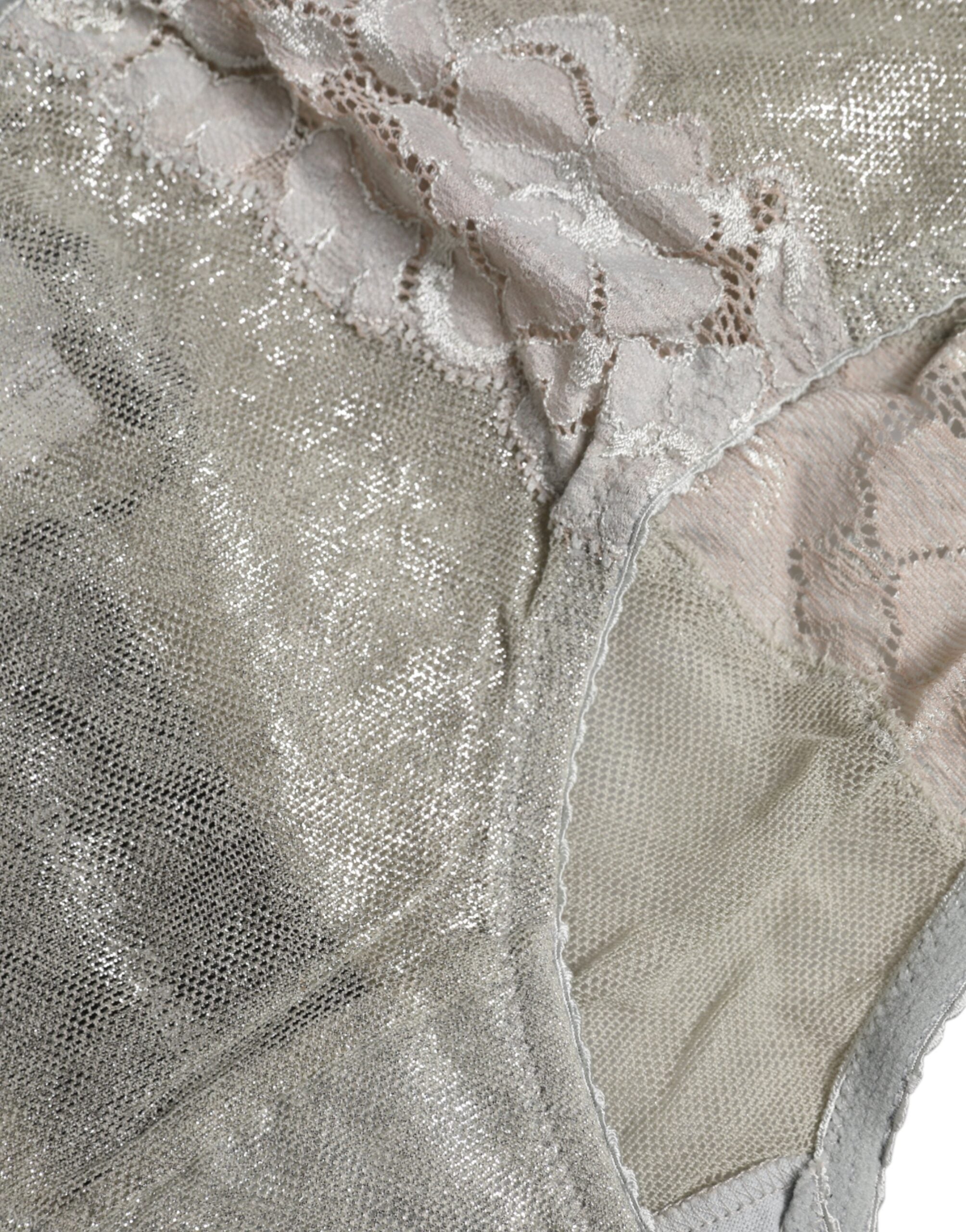 Dolce & Gabbana Gray Cotton Floral Lace High Waist Panty Underwear