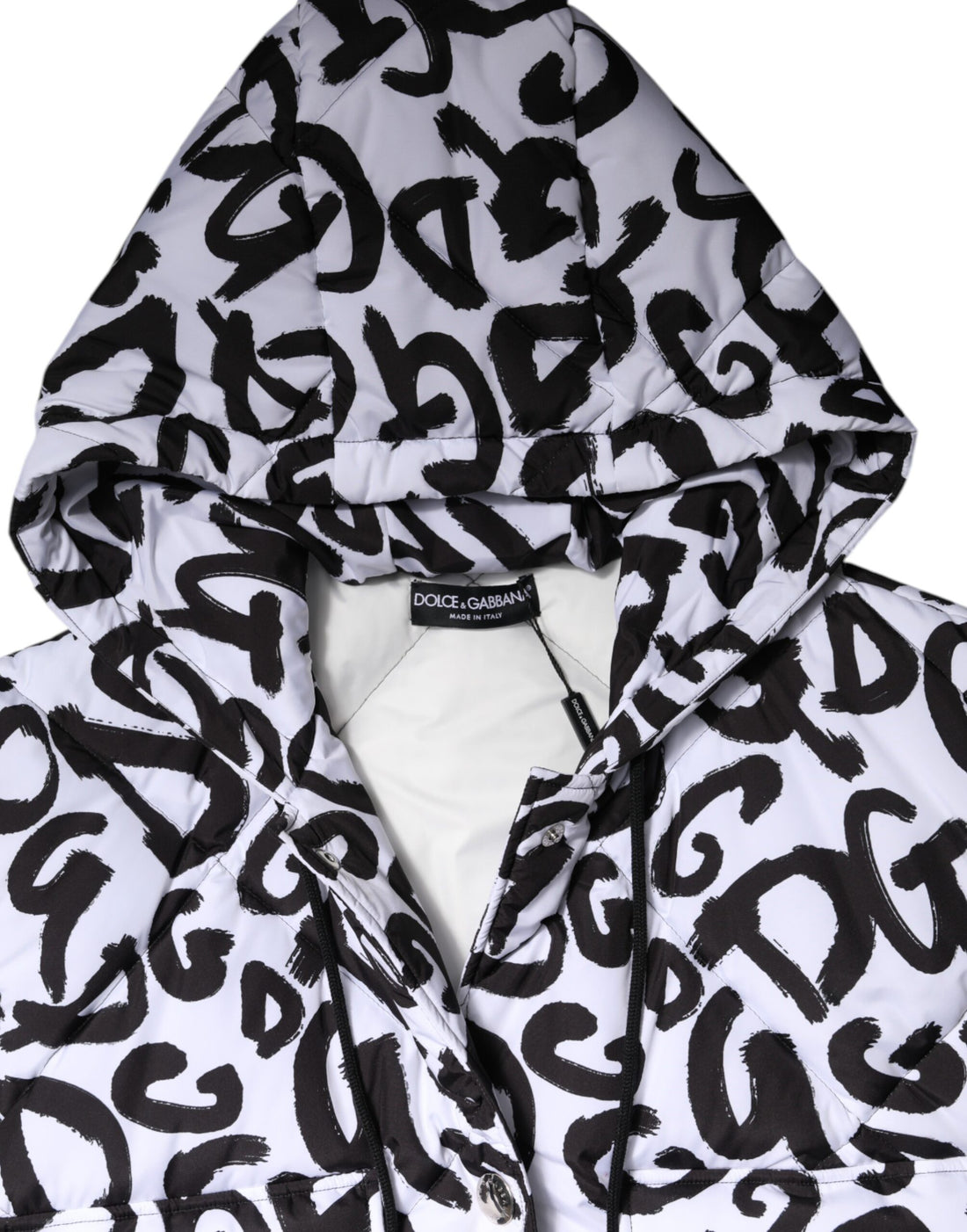 Dolce & Gabbana White DG Mania Hooded Sleeveless Puffer Jacket