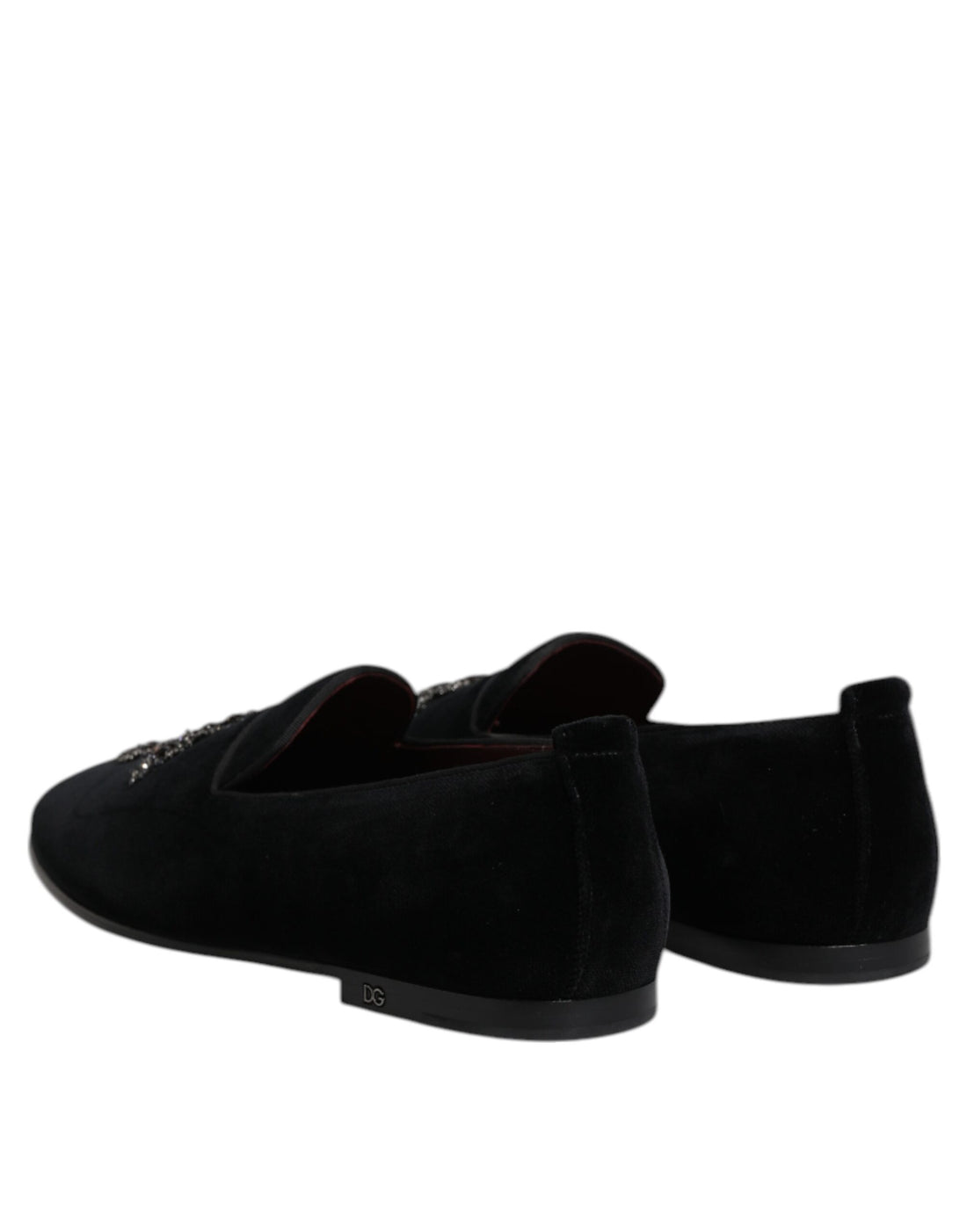 Dolce & Gabbana Black Velvet Embellished Loafer Slip On Shoes