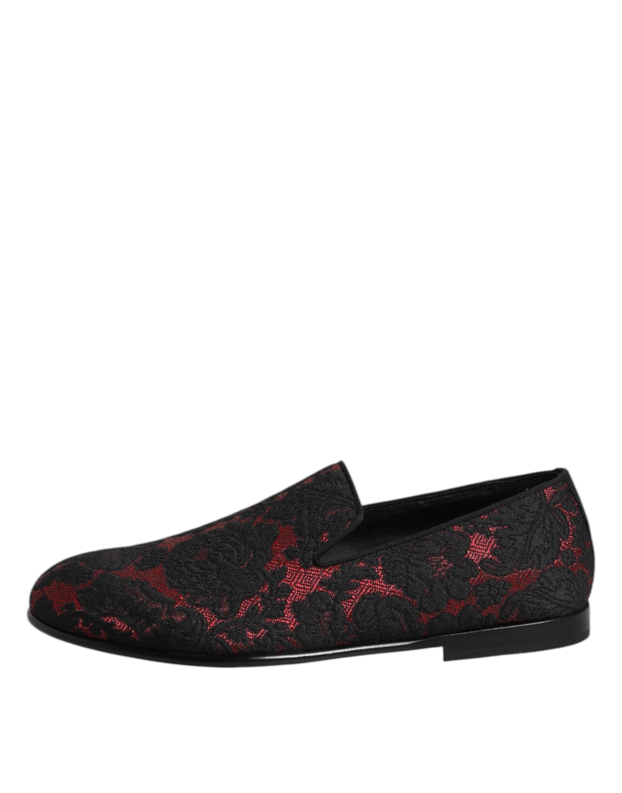 Dolce & Gabbana Red Black Jacquard Slip On Men Loafers Shoes