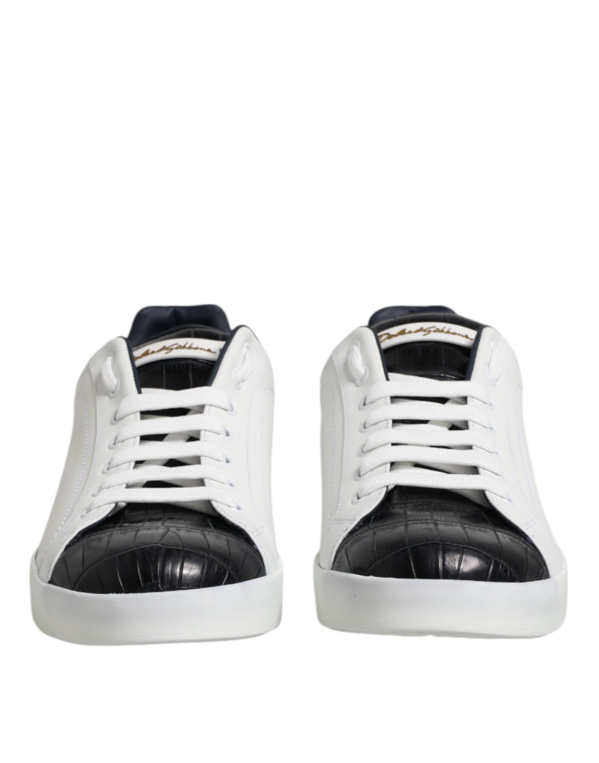 Dolce & Gabbana White Black Leather Portofino Sneaker Shoes