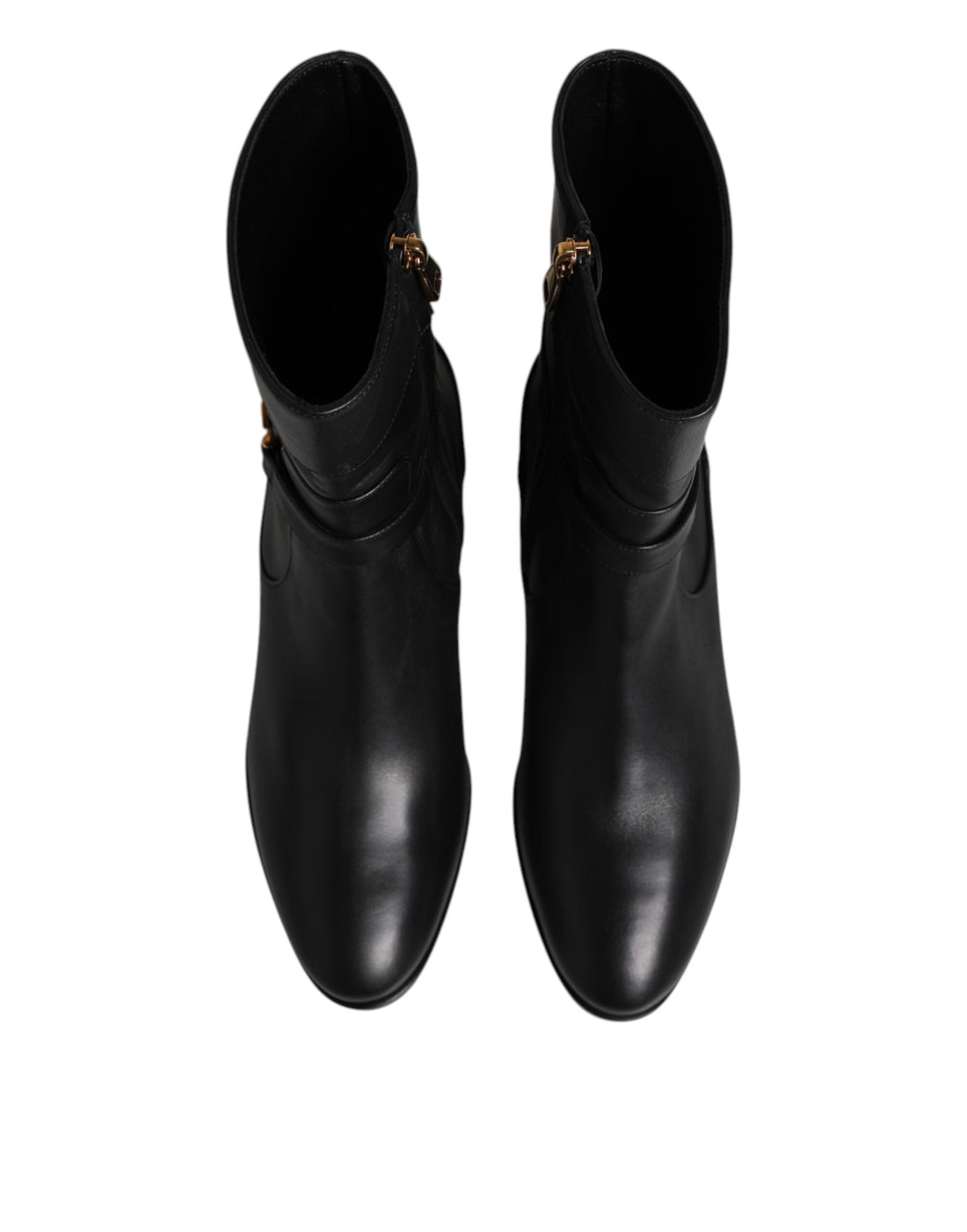 Dolce & Gabbana Black Leather Flats Logo Short Boots Shoes