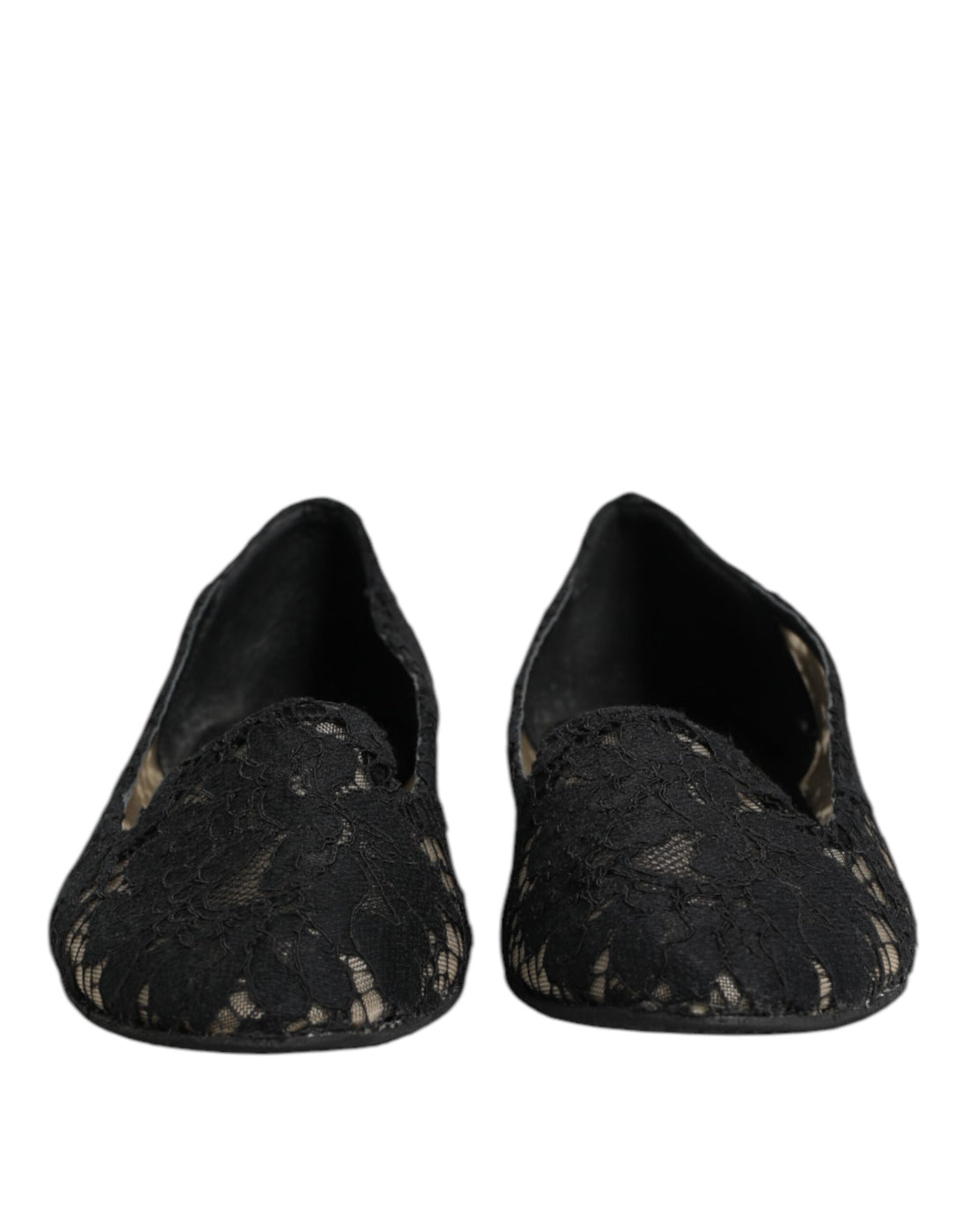 Dolce & Gabbana Black Taormina Lace Slip On Flats Shoes