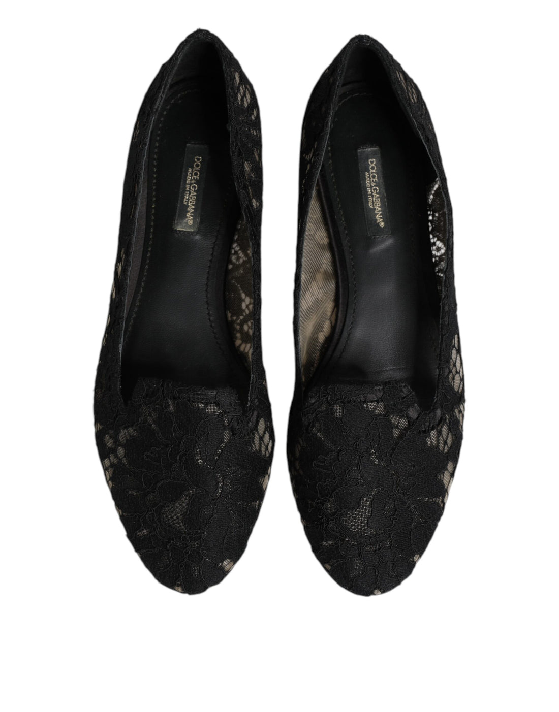 Dolce & Gabbana Black Taormina Lace Slip On Flats Shoes