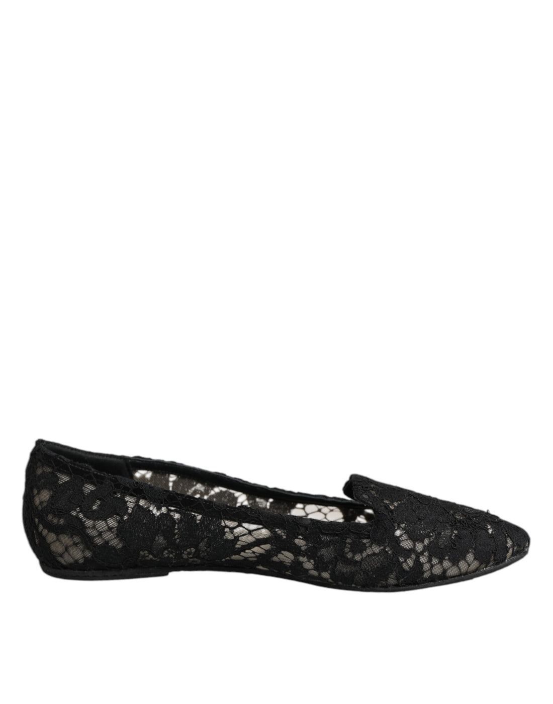Dolce & Gabbana Black Taormina Lace Slip On Flats Shoes