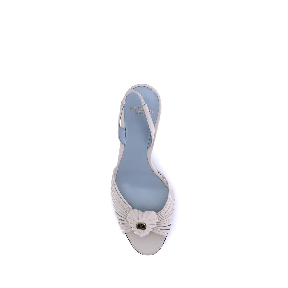 Valentino Garavani White Calf Leather Bos Taurus Stiletto Heel Sandals
