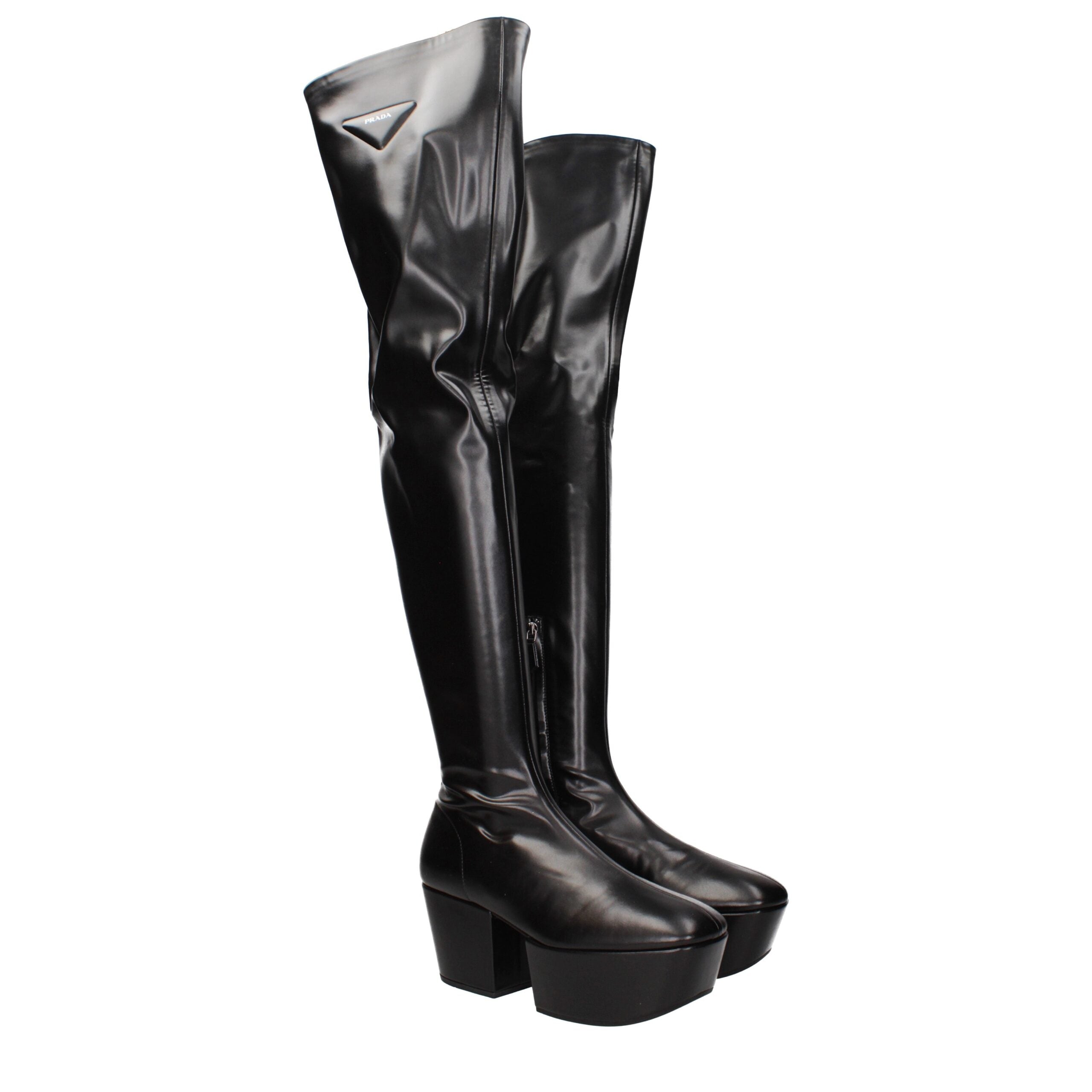 Prada Black Leather Over The Knee