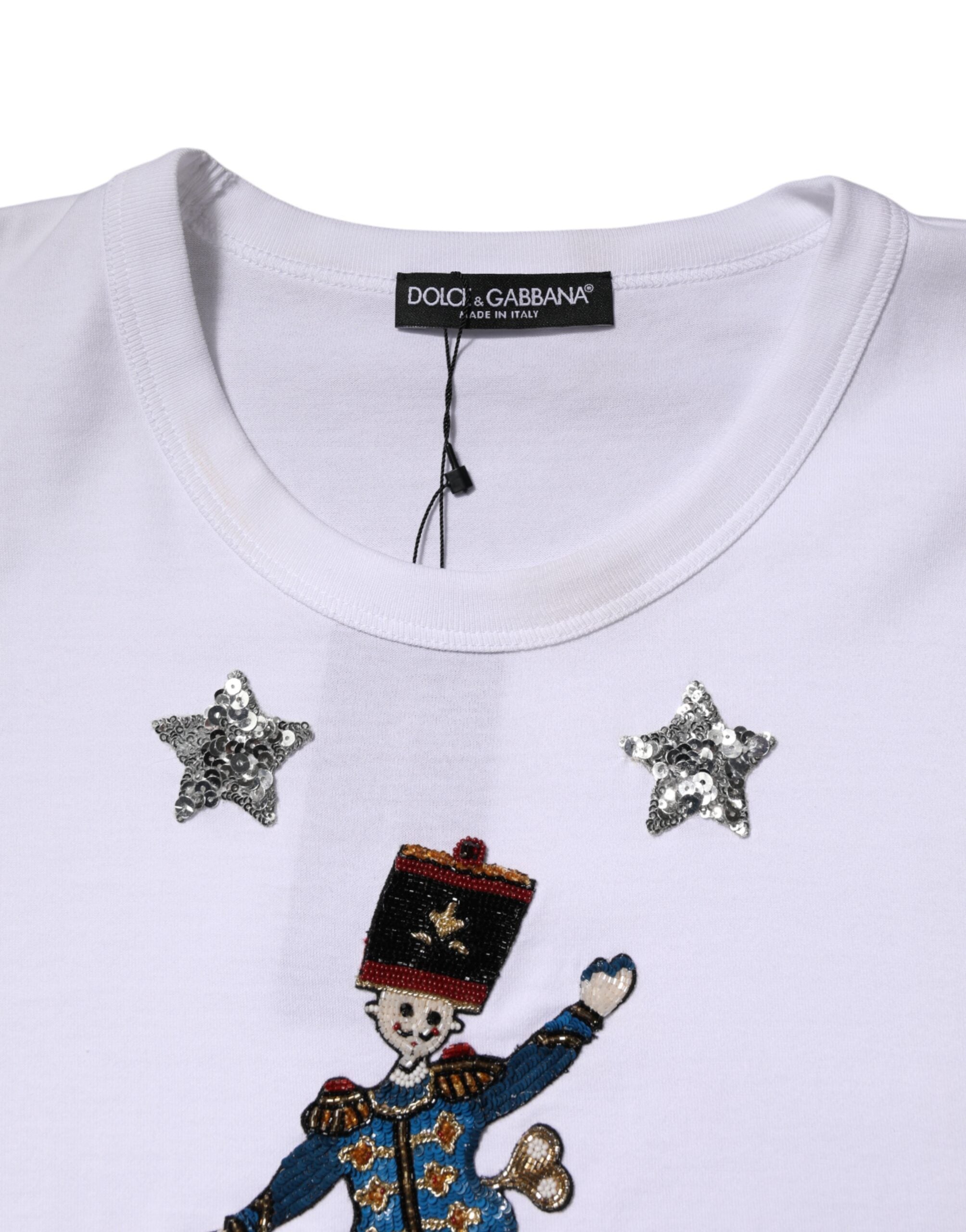 Dolce & Gabbana White Cotton Sequin Embellished Top T-shirt
