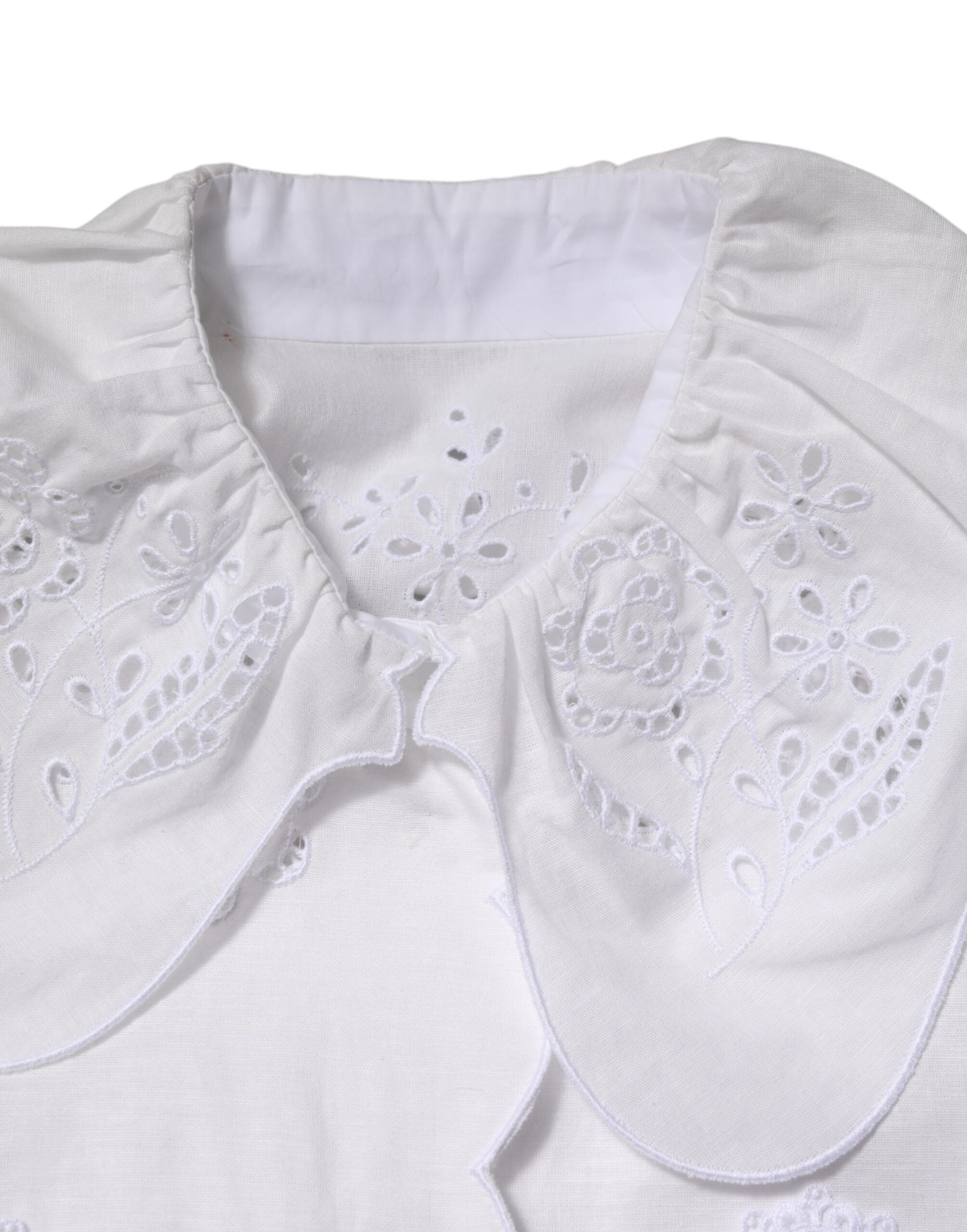Dolce & Gabbana White Ruffled Lace Embellished Blouse Top