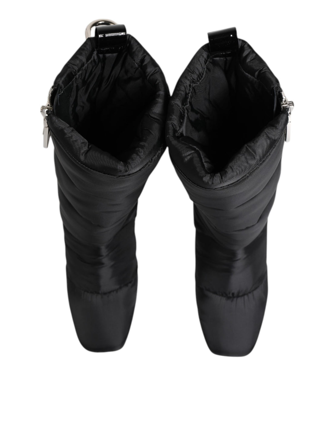 Dolce & Gabbana Black Padded Mid Calf Logo Heel Boots Shoes