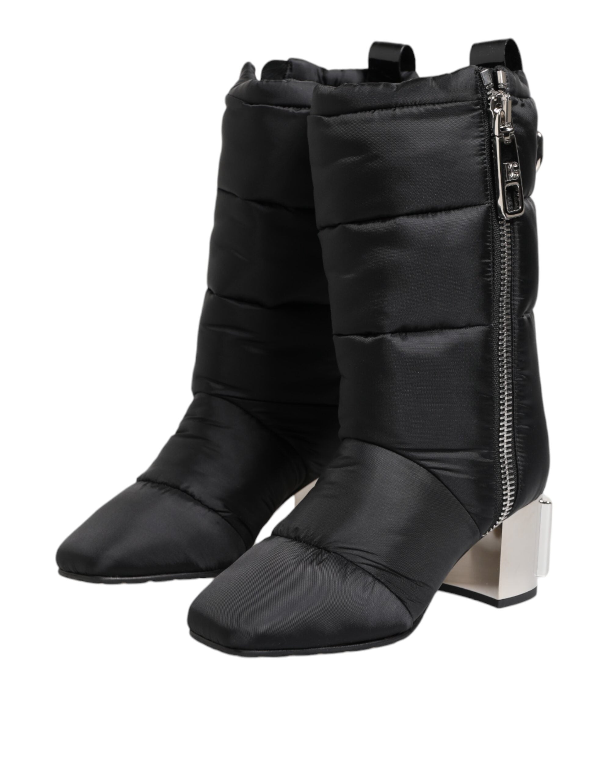 Dolce & Gabbana Black Padded Mid Calf Logo Heel Boots Shoes