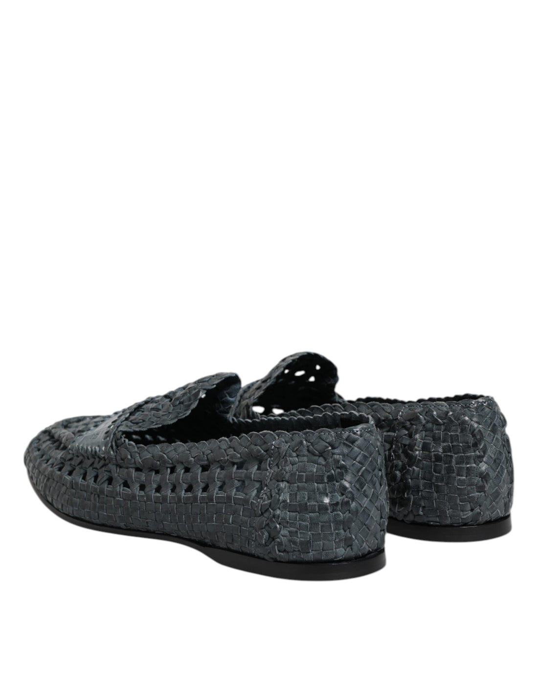 Dolce & Gabbana Blue Woven Raffia Slip On Loafers Shoes