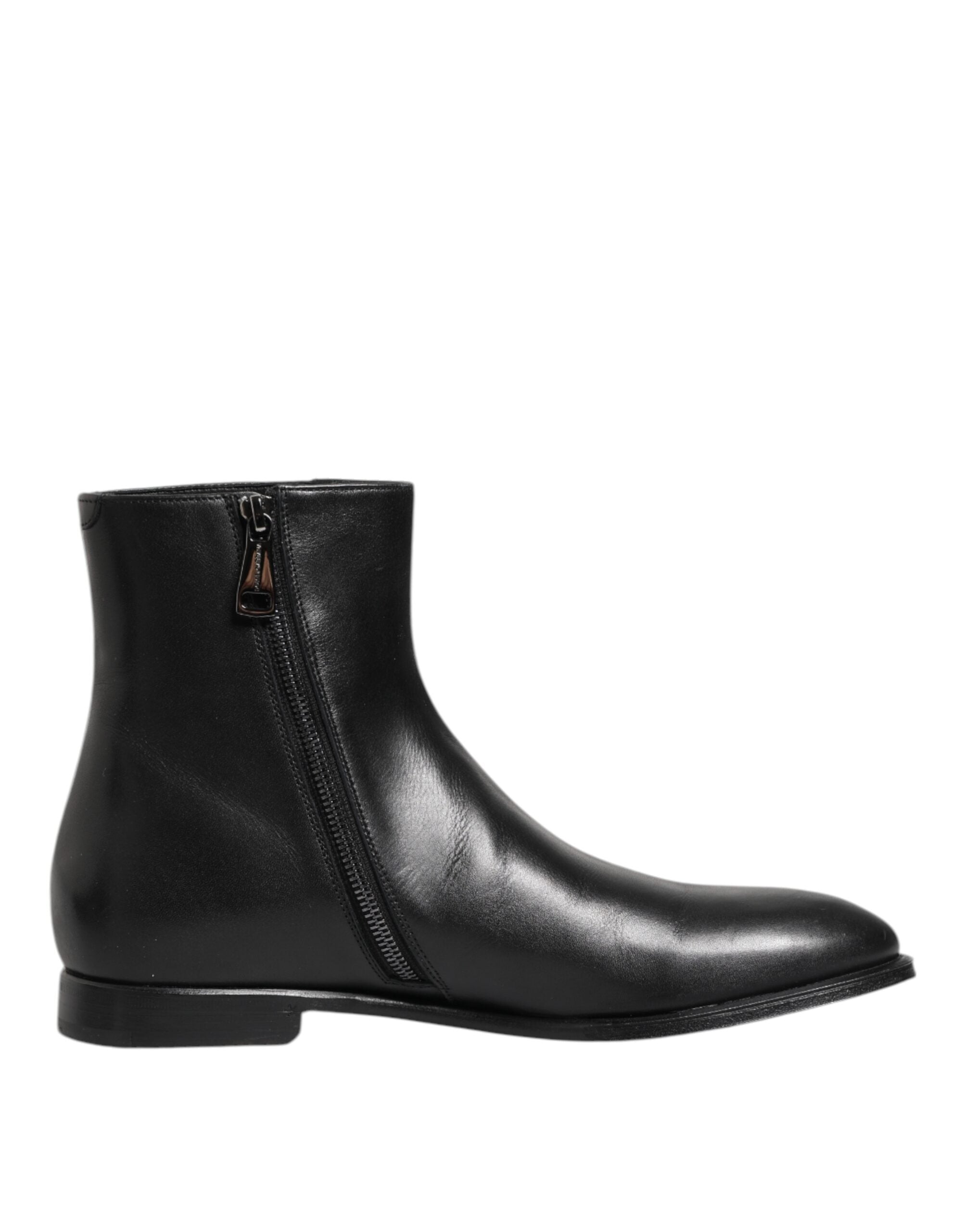 Dolce & Gabbana Black Leather Mid Calf Men Boots Shoes