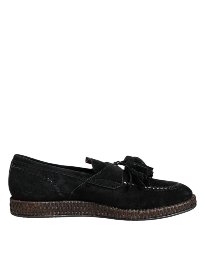 Dolce & Gabbana Black Suede Tassel Embellished Loafers Shoes