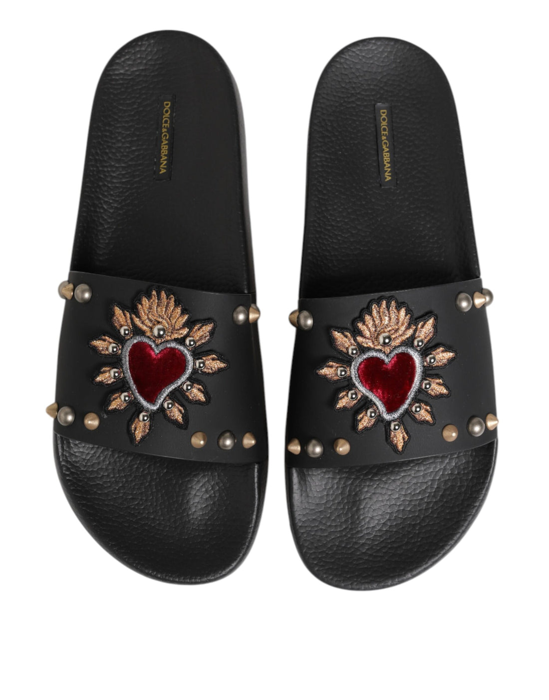 Dolce & Gabbana Black Rubber Sacred Heart Slides Men Beachwear Shoes
