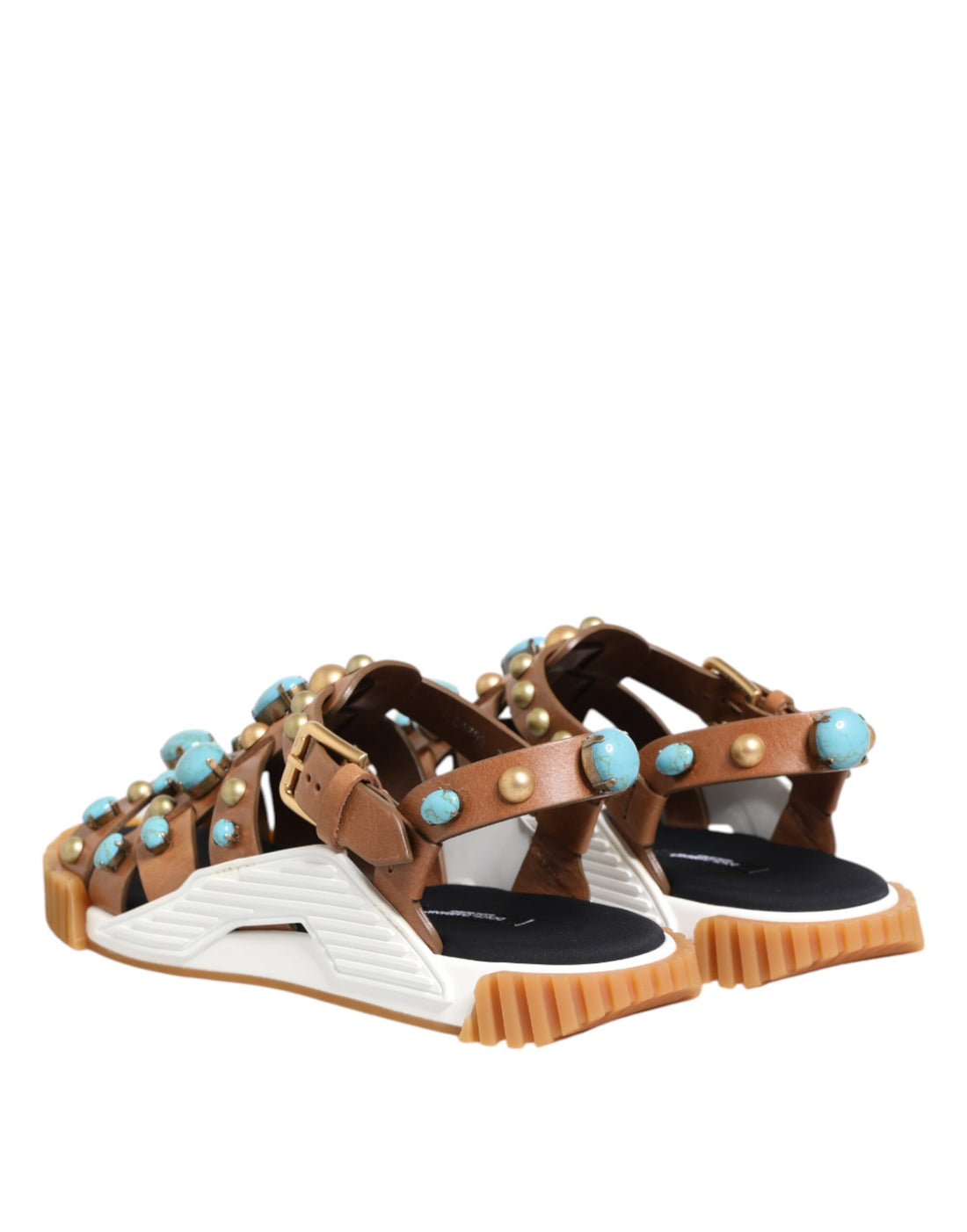 Dolce & Gabbana Brown Leather Studded Slides Sandals Shoes
