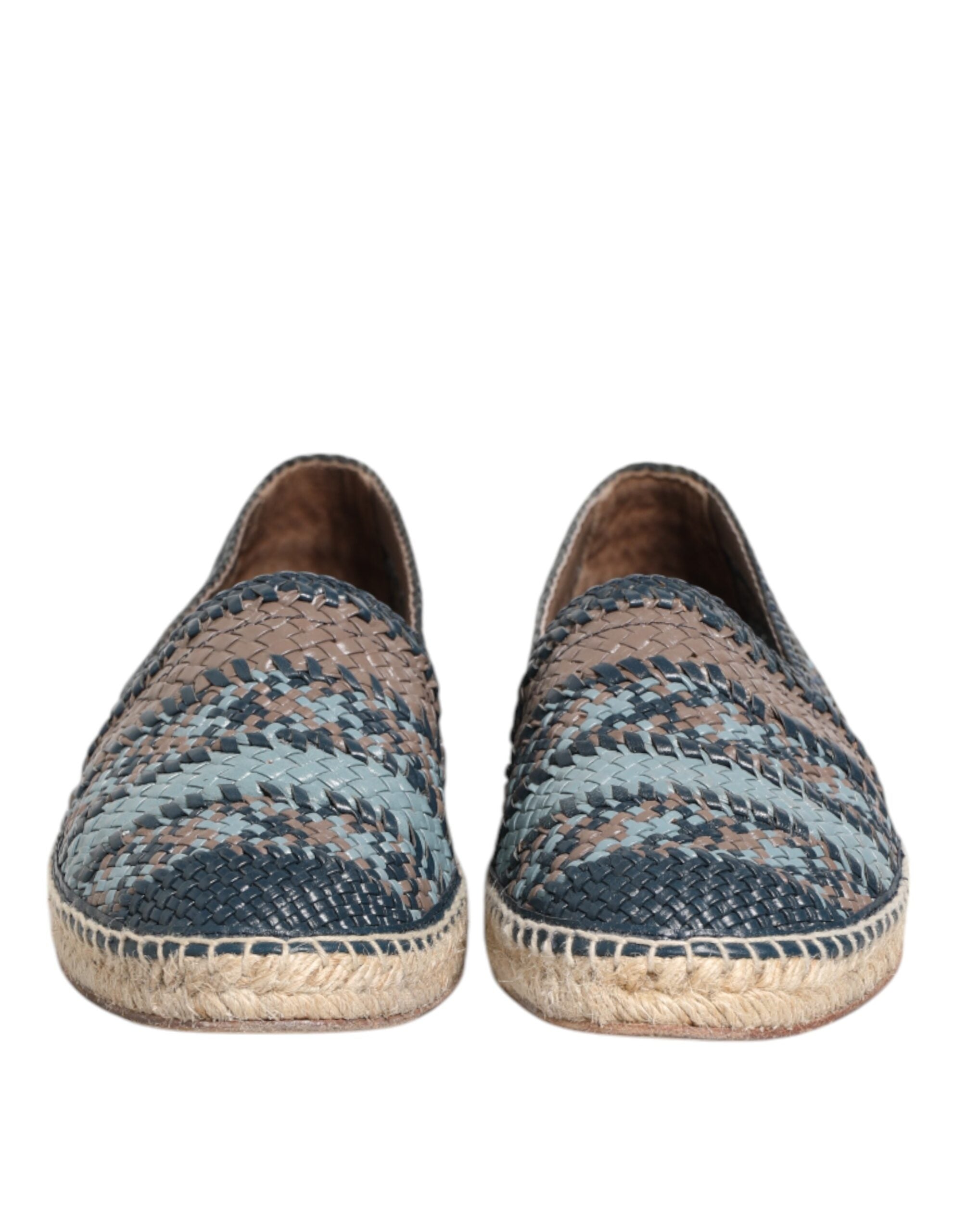 Dolce & Gabbana Blue Gray Woven Leather Buffalo Espadrille Shoes
