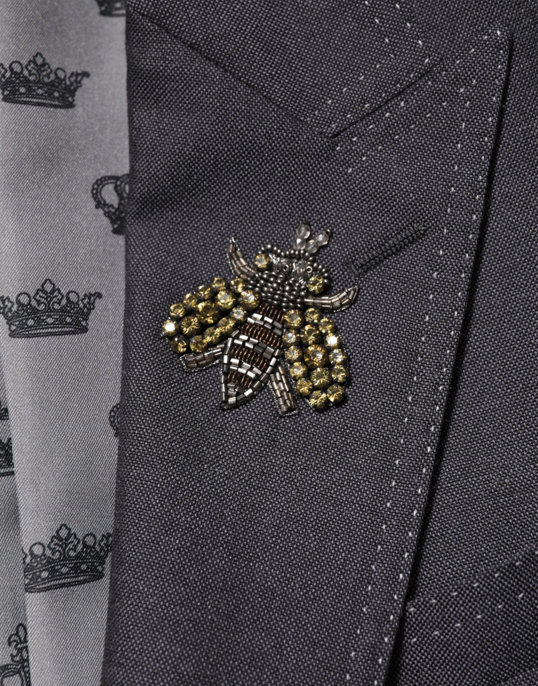 Dolce & Gabbana Dark Gray Bee Embroidery Wool Coat Blazer