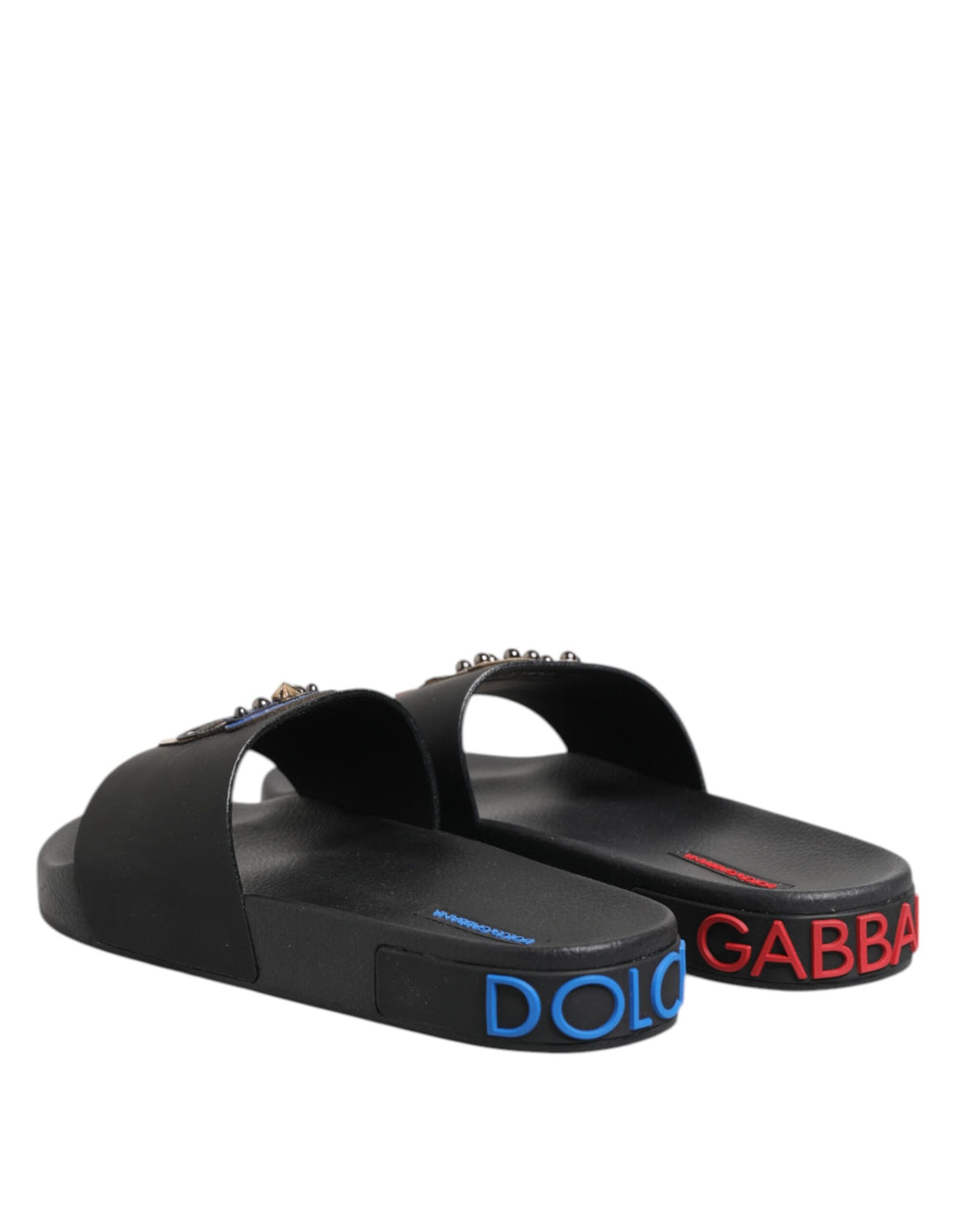 Dolce & Gabbana Black Leather Slides Flats Beachwear Shoes
