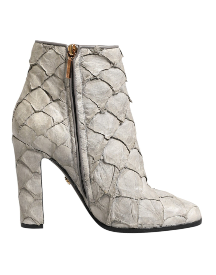 Dolce & Gabbana Off White Leather Heels Ankle Boots Shoes