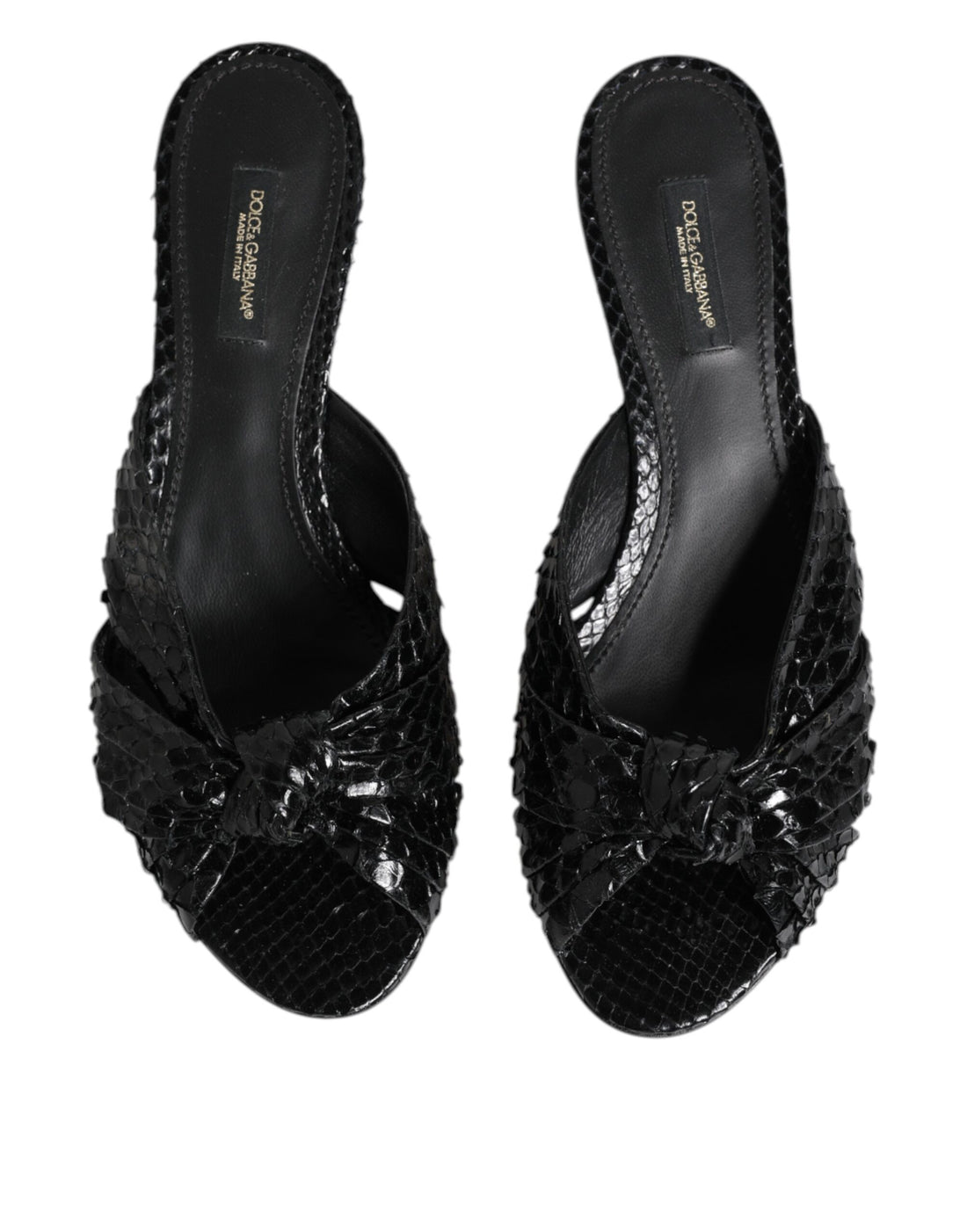 Dolce & Gabbana Black Leather Heels Slides Sandals Shoes