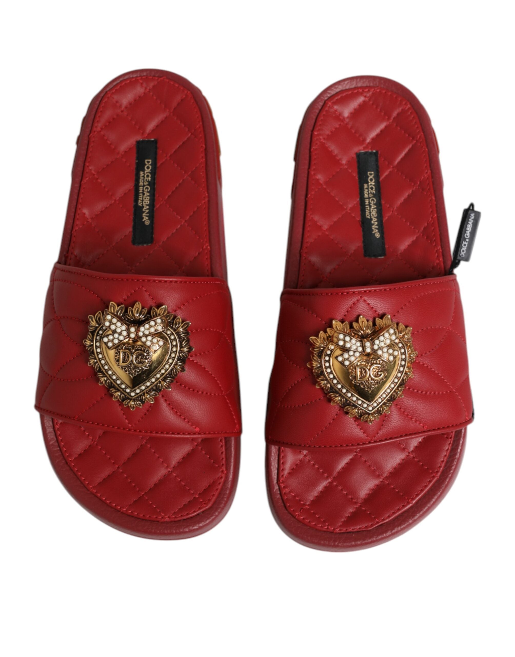 Dolce & Gabbana Red Devotion Matelassé Leather Slides Shoes