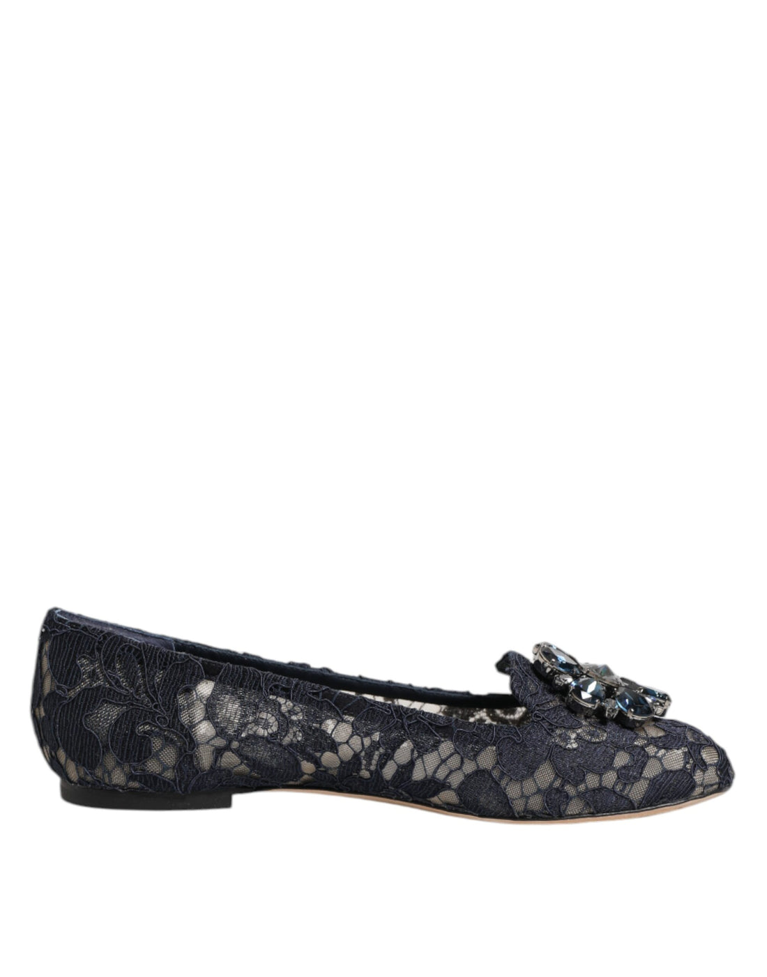 Dolce & Gabbana Blue Taormina Lace Crystals Flats Shoes