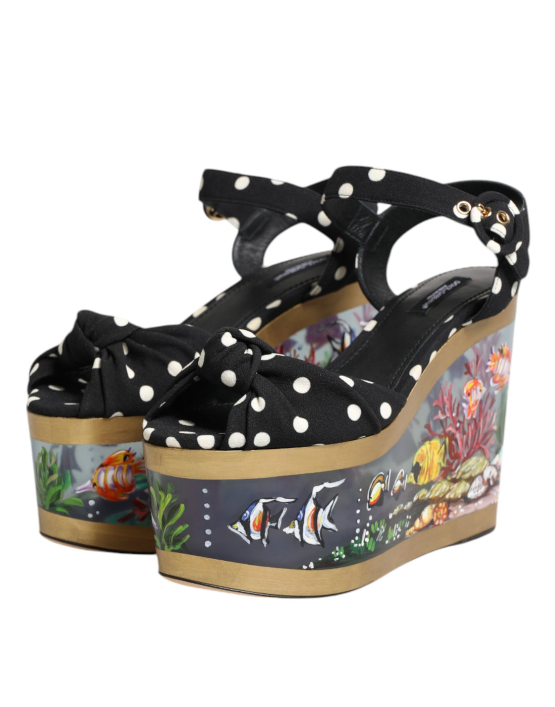 Dolce & Gabbana Multicolor Fish Polka Dot Wedge Sandals Shoes