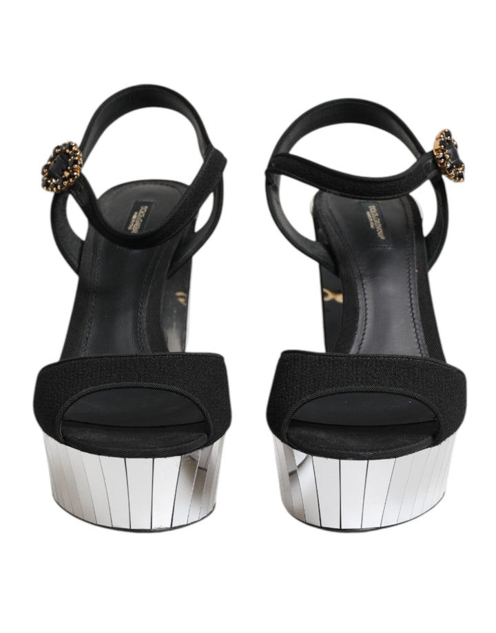 Dolce & Gabbana Black Crystal Ankle Strap Keira Sandal Shoes