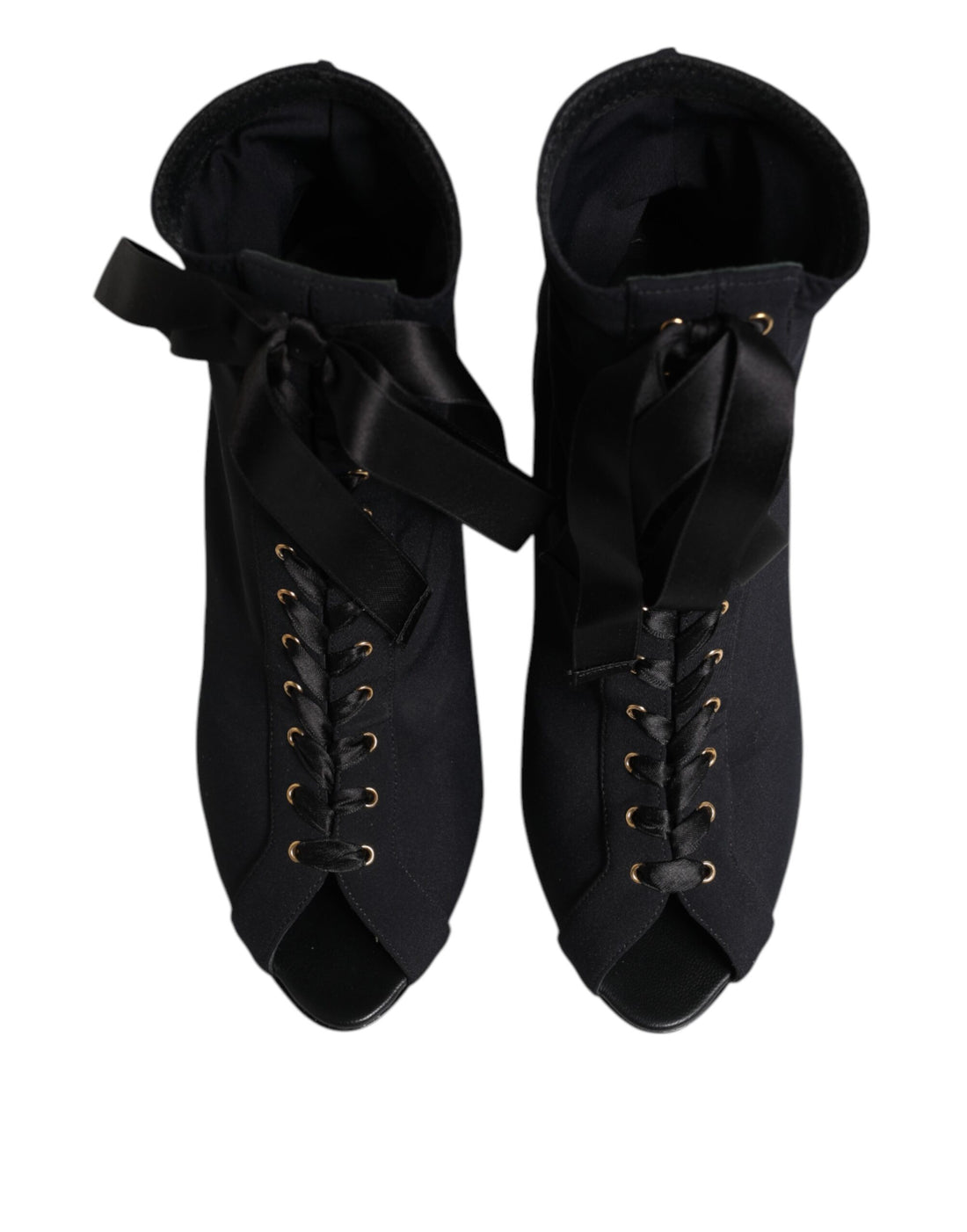 Dolce & Gabbana Black Stiletto Heels Lace Up Boots Shoes