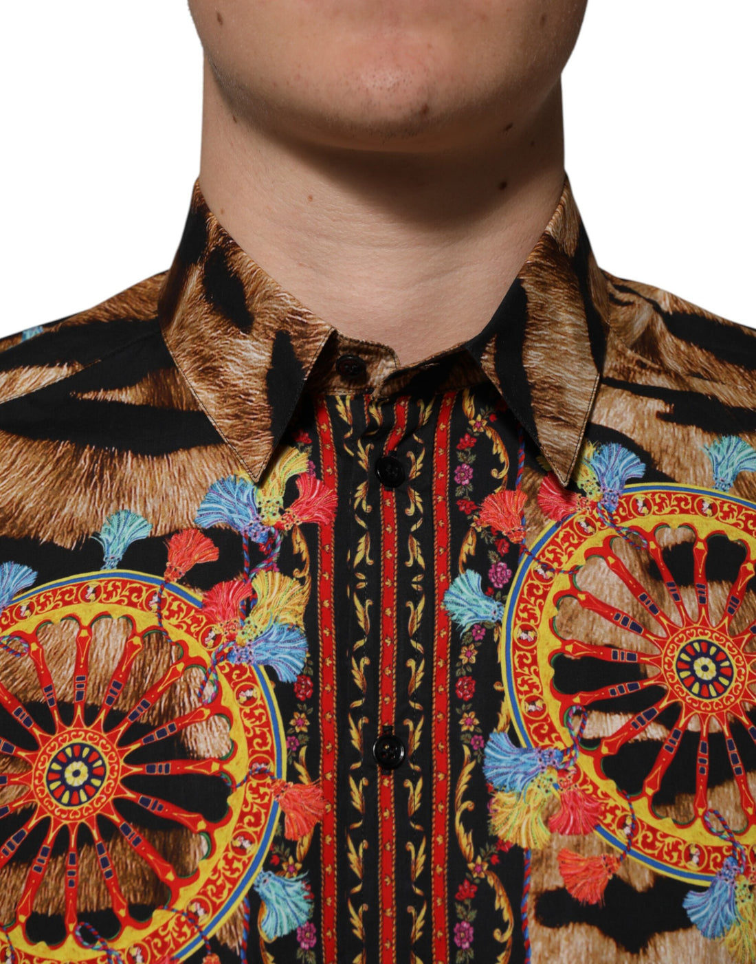Dolce & Gabbana GOLD Cotton Tiger Carretto Long Sleeve Shirt