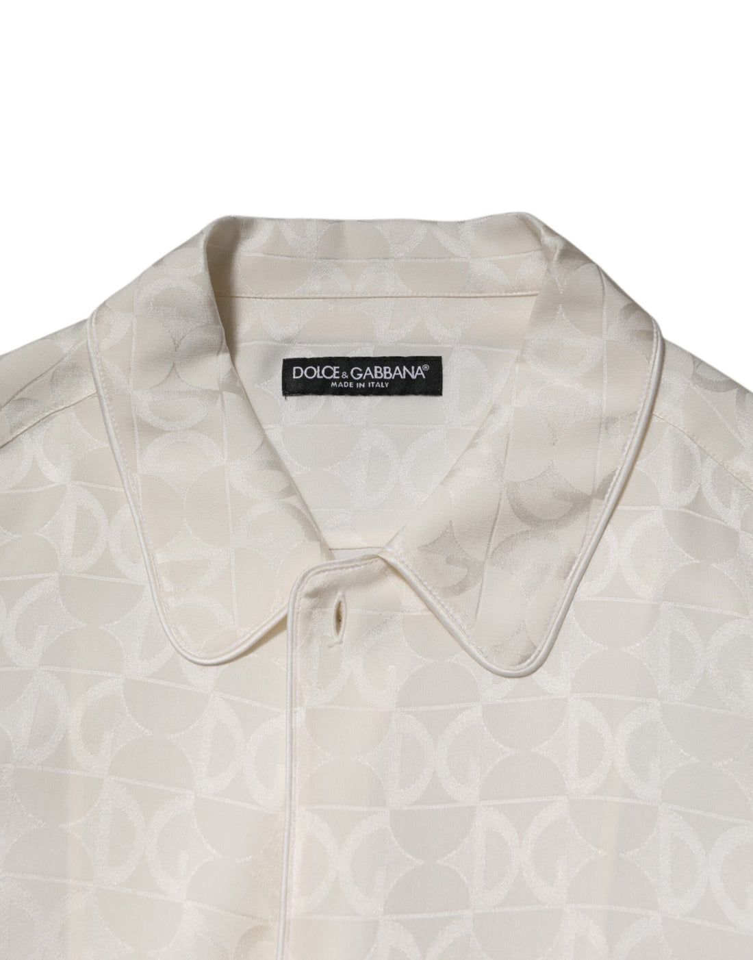 Dolce & Gabbana White Silk DG Logo Print Long Sleeves Shirt