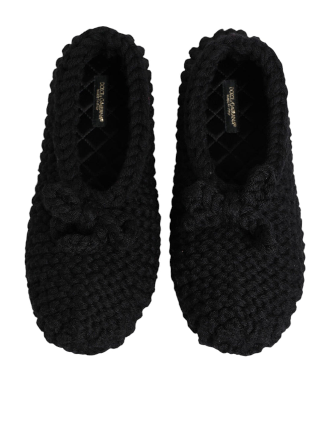 Dolce & Gabbana Black Wool Knit Slip On Ballerina Flats Shoes