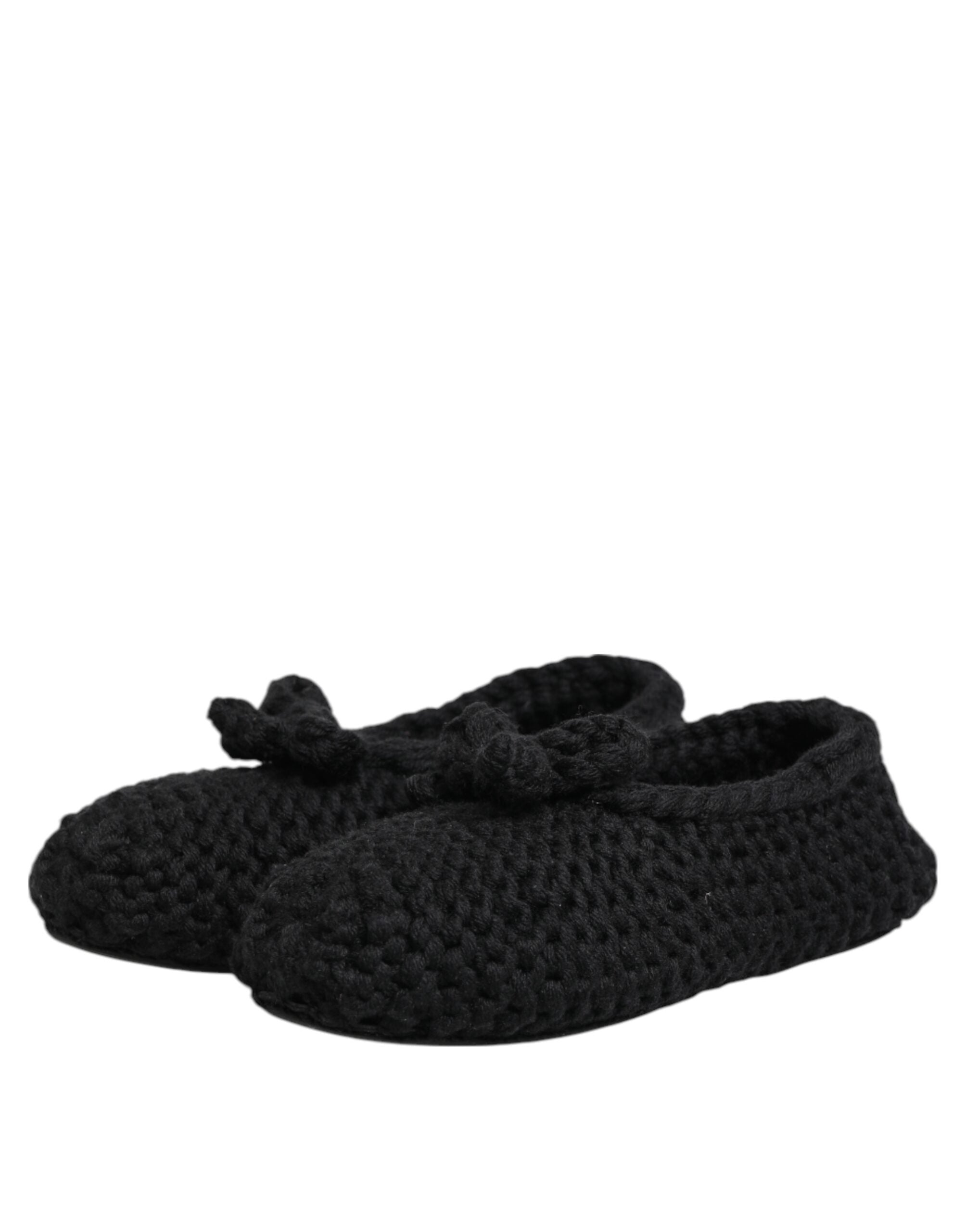 Dolce & Gabbana Black Wool Knit Slip On Ballerina Flats Shoes