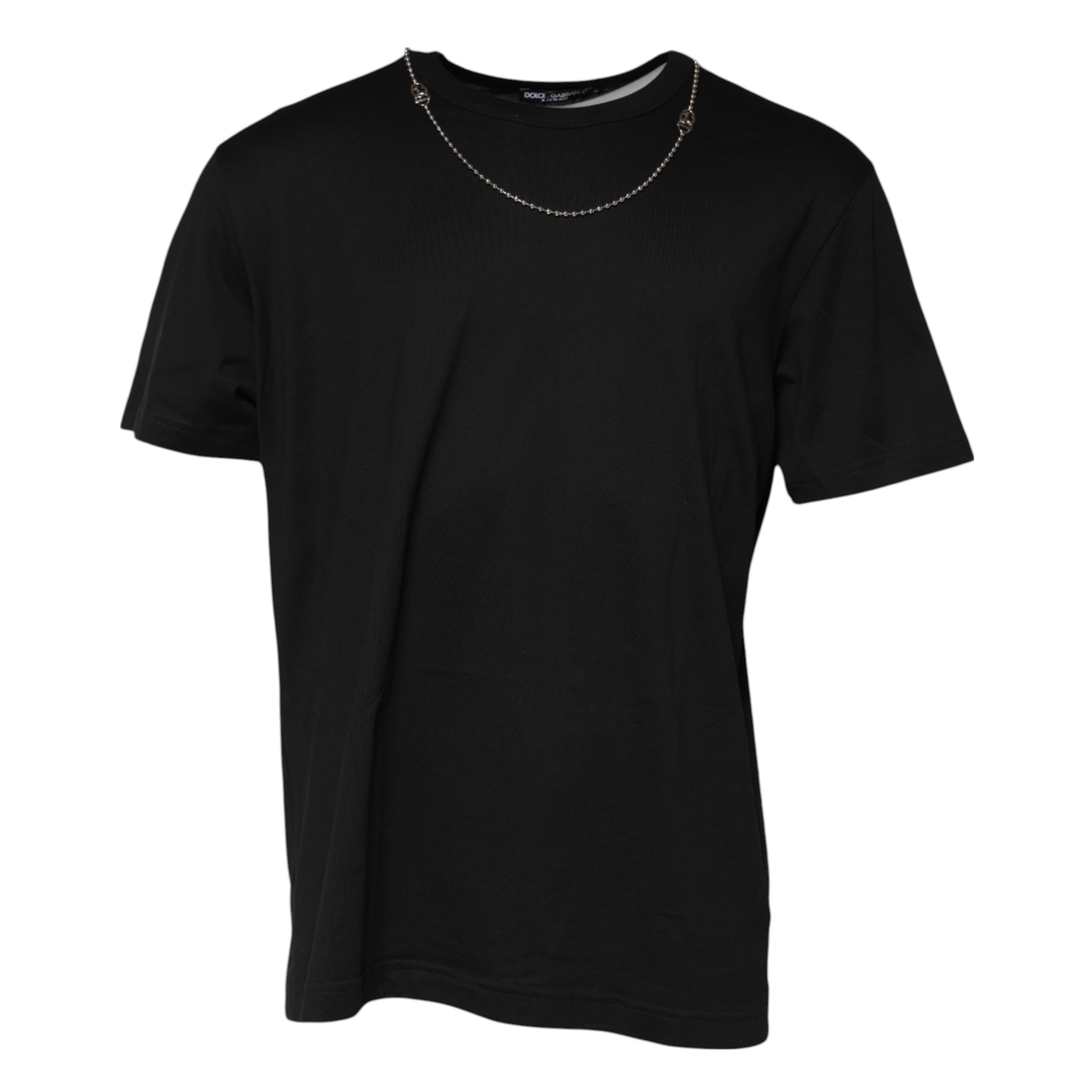 Dolce & Gabbana Black Chain Necklace Cotton Crewneck T-shirt