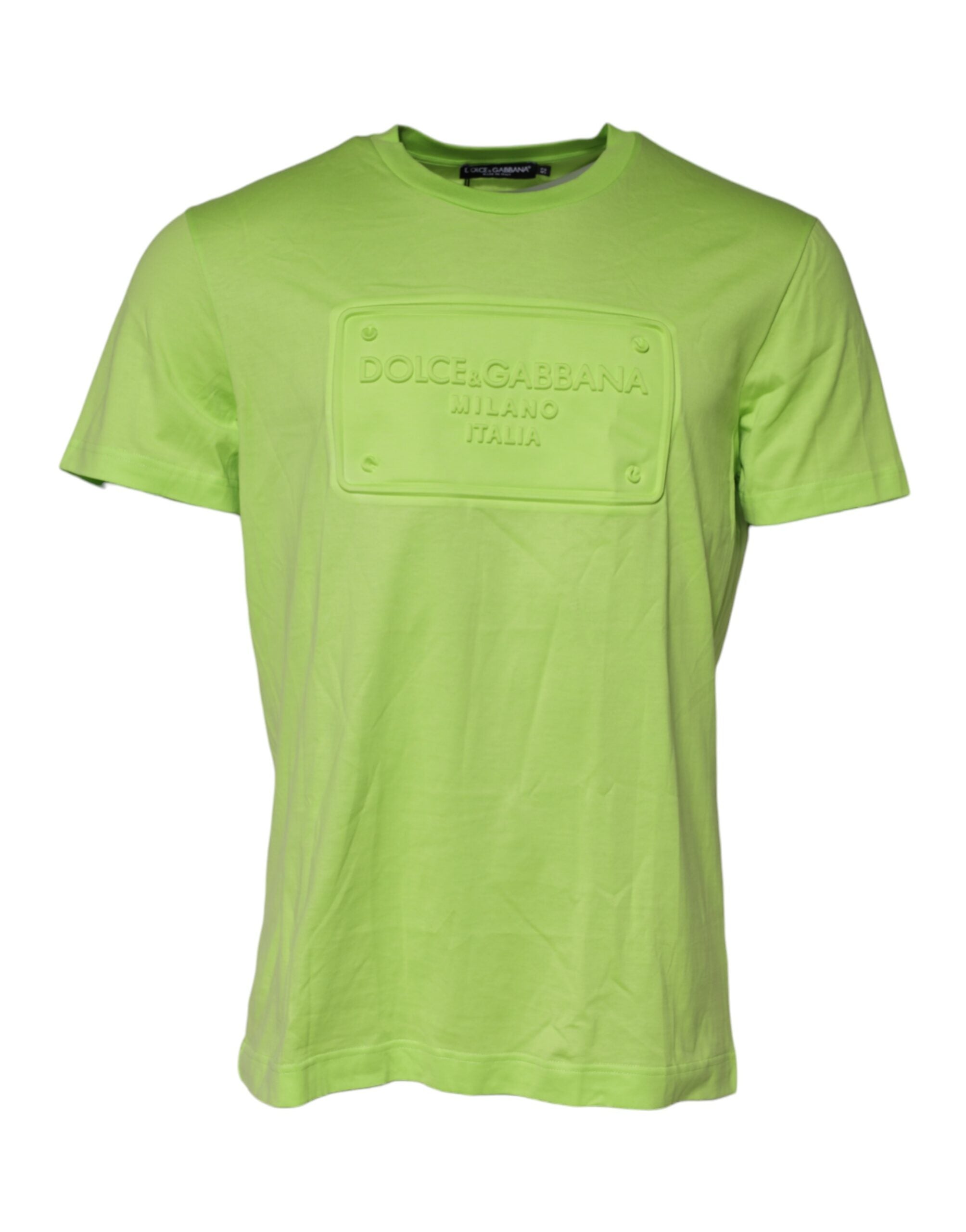 Dolce & Gabbana Green Embossed Logo Cotton Crew Neck T-shirt