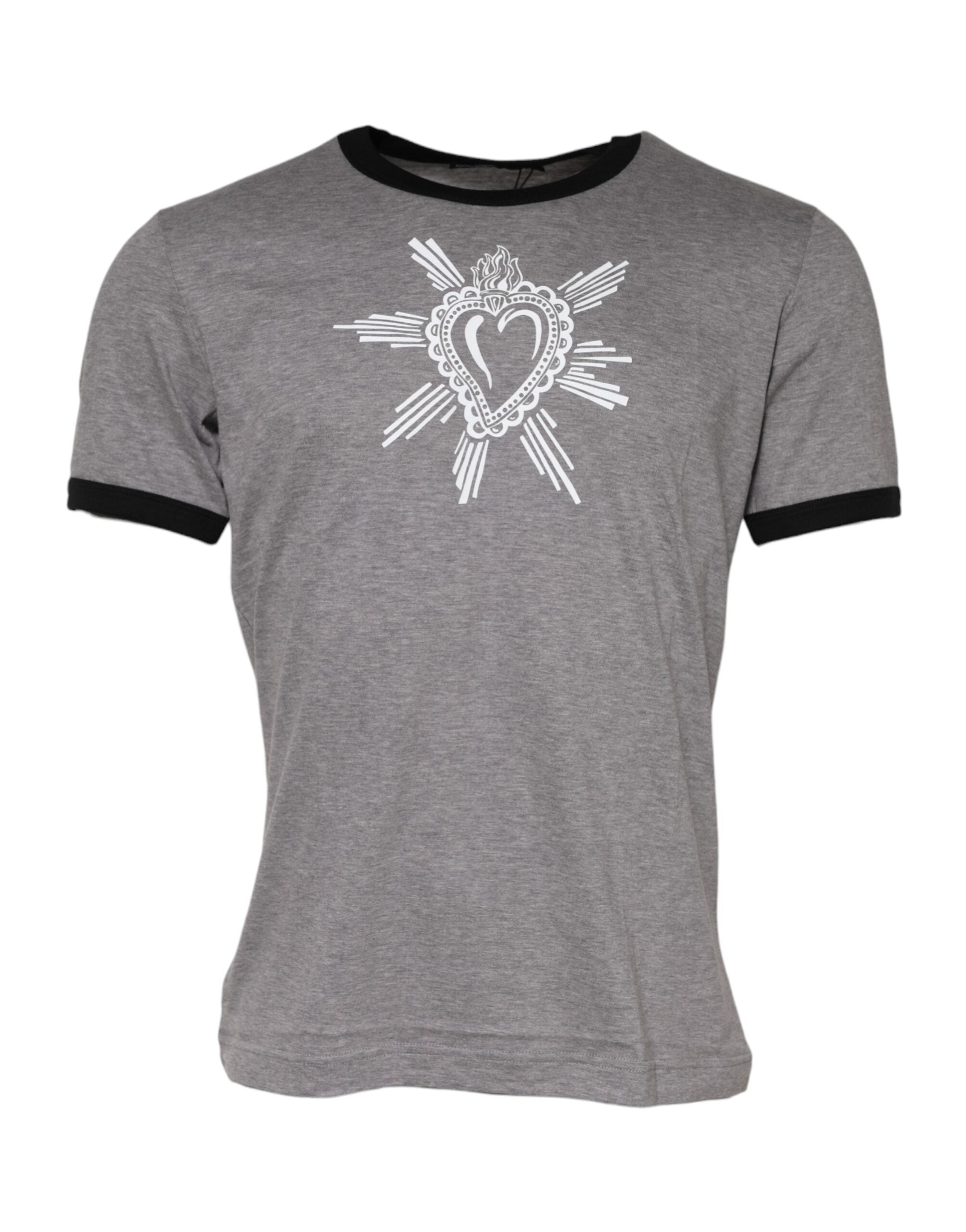 Dolce & Gabbana Gray Sacred Heart Cotton Crew Neck T-shirt