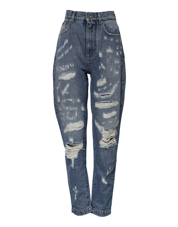 Dolce & Gabbana Blue AMBER Tattered High Waist Denim Jeans
