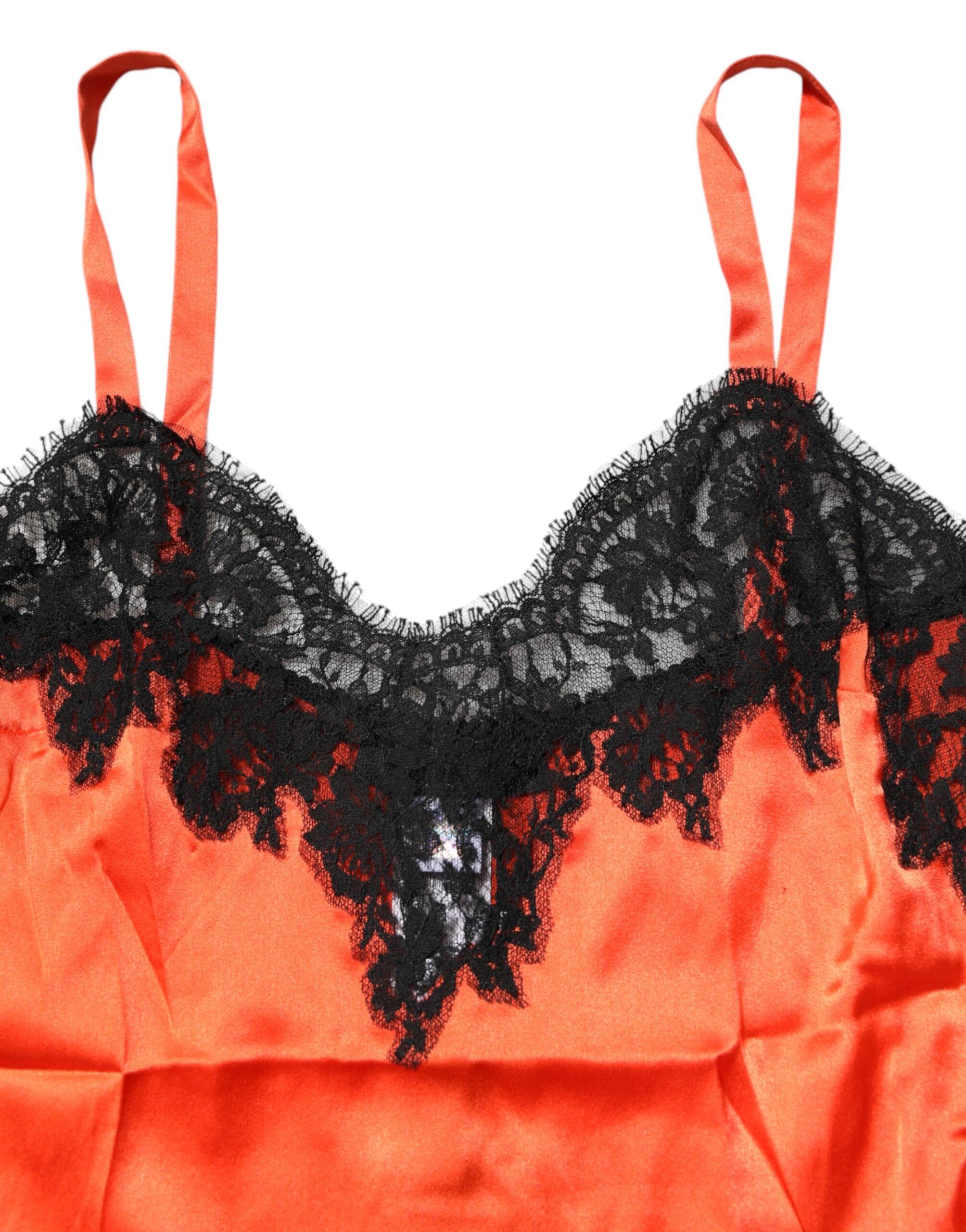 Dolce & Gabbana Red Black Lace Trim Silk Sleeveless Tank Top