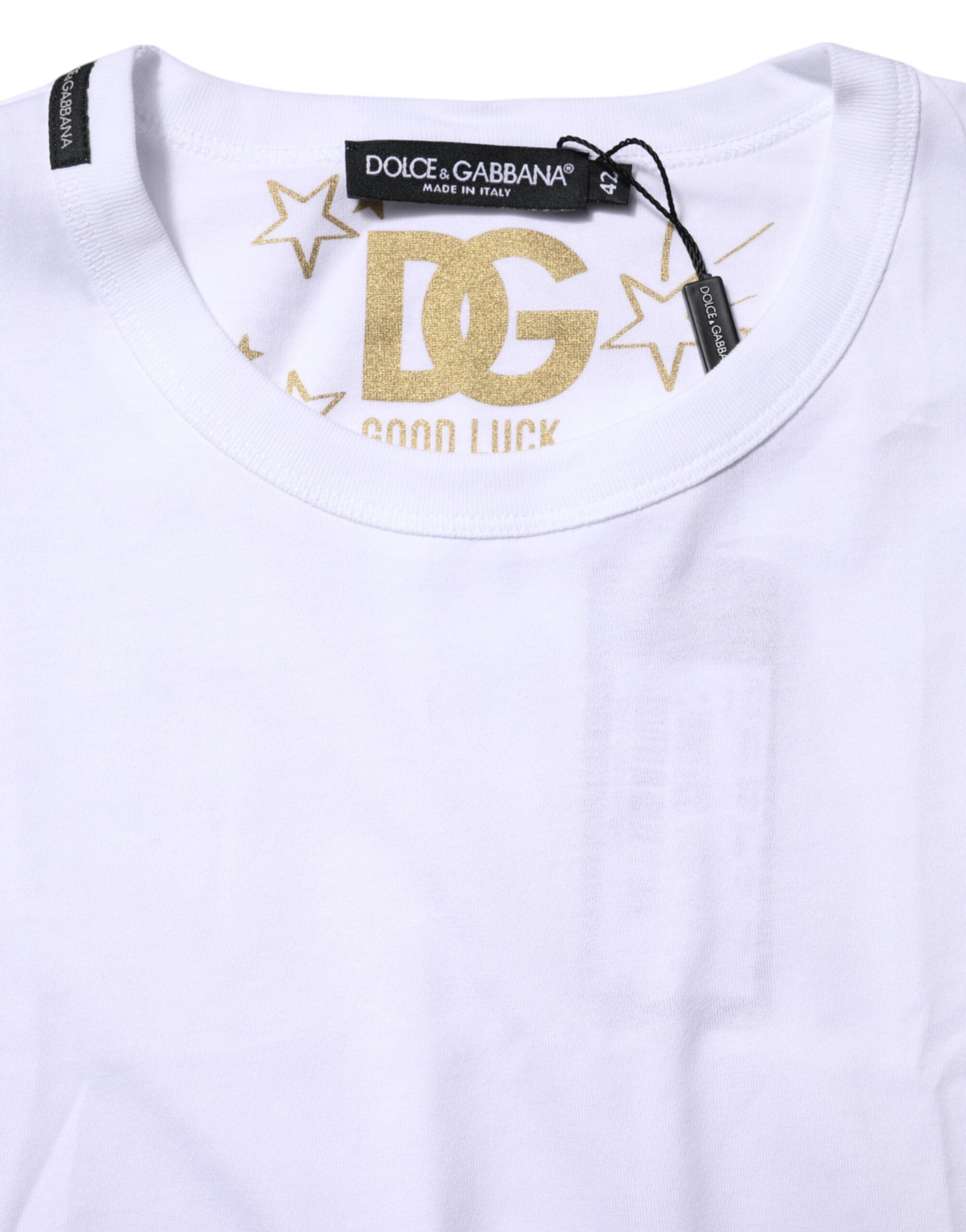 Dolce & Gabbana White Cotton Goodluck 2022 Crew Neck T-shirt