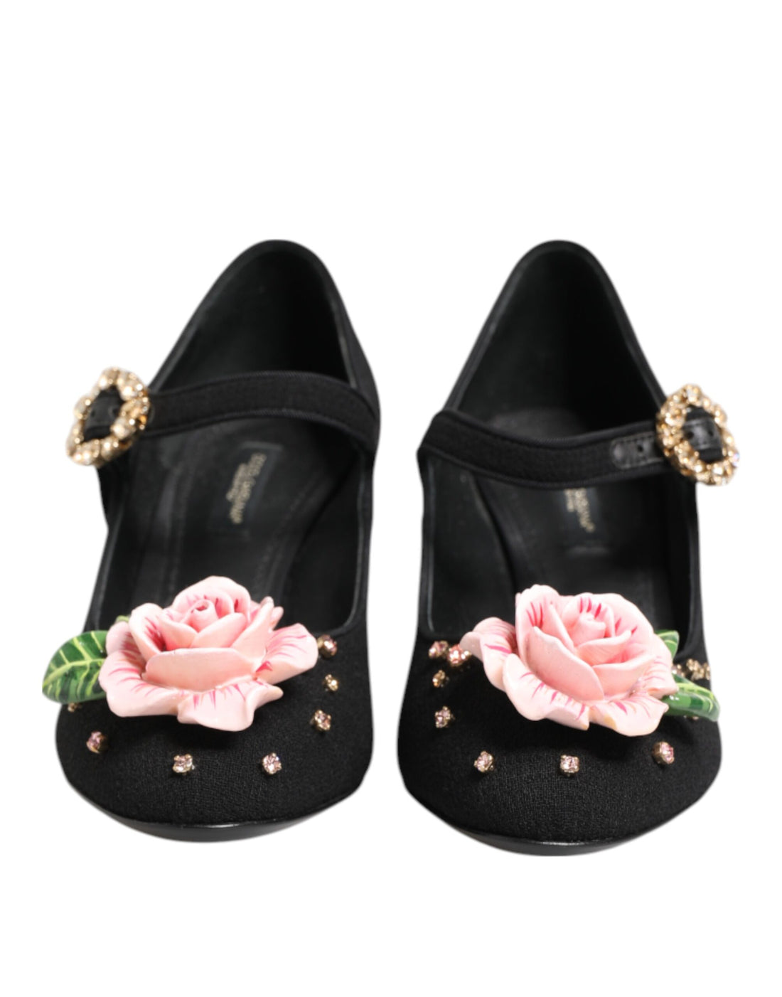 Dolce & Gabbana Black Flower Crystal Embellished Mary Jane Shoes
