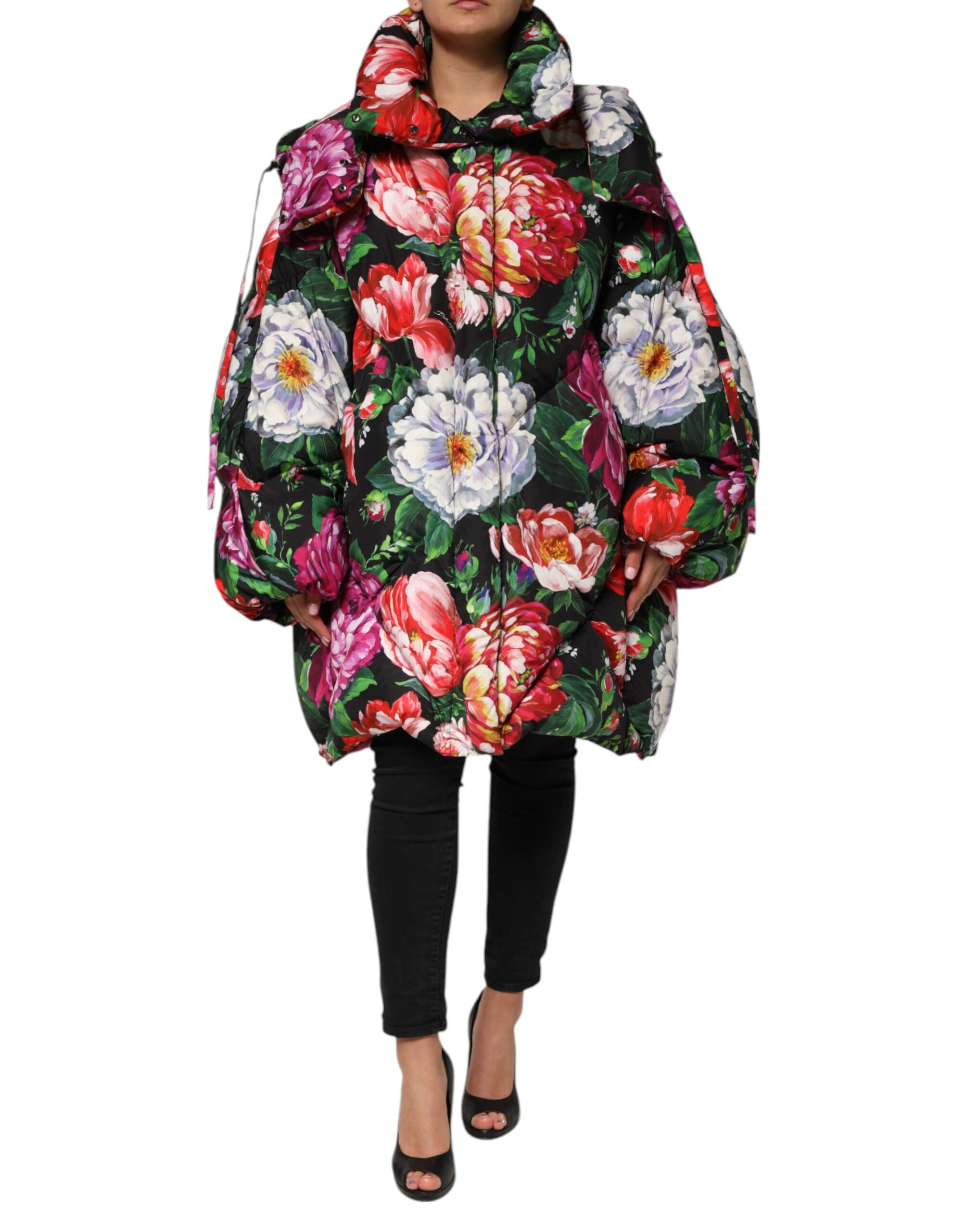 Dolce & Gabbana Multicolor Floral Hooded Puffer Coat Jacket