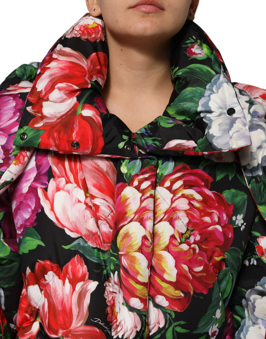 Dolce & Gabbana Multicolor Floral Hooded Puffer Coat Jacket